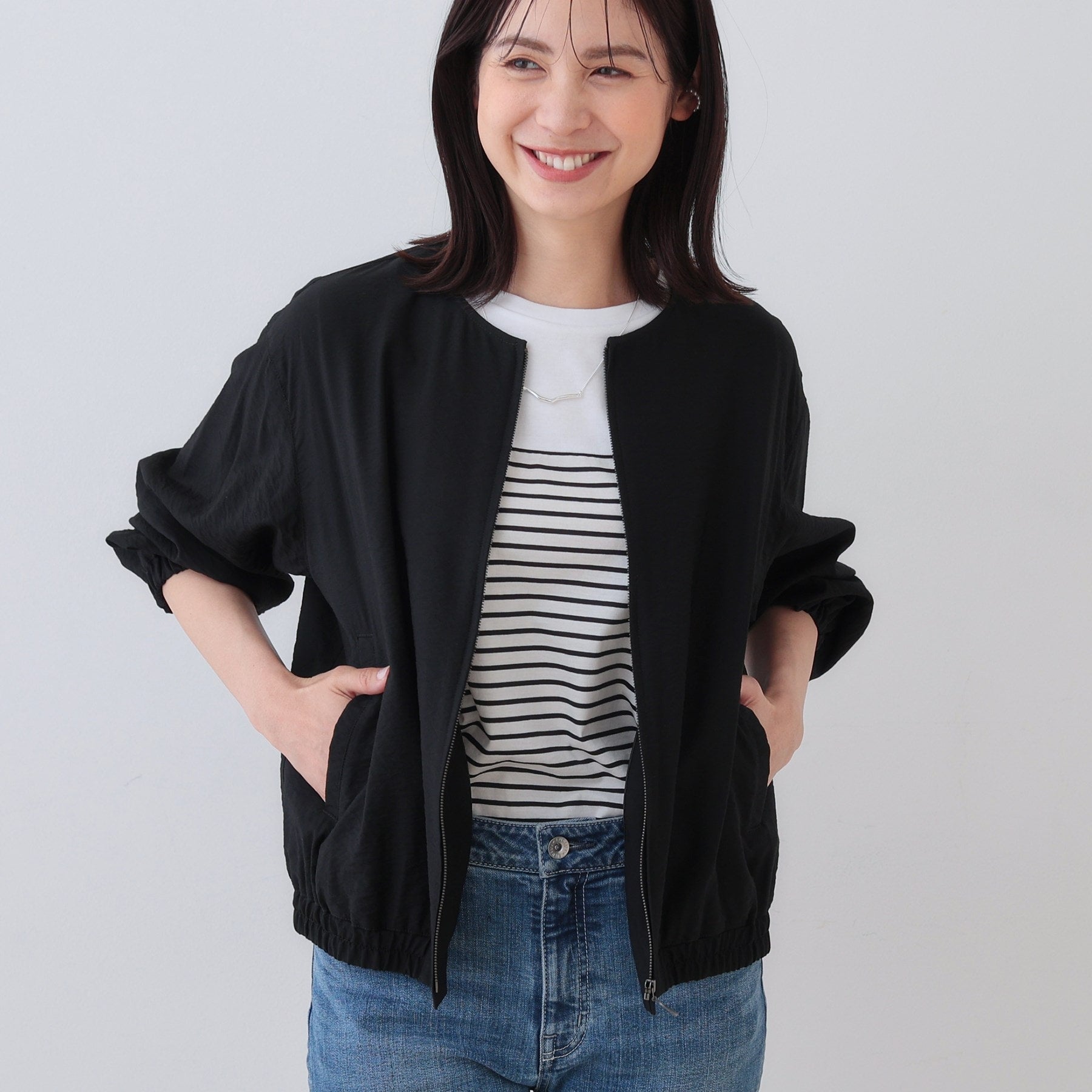 インディヴィ INDIVI ワッシャーブルゾン (ブラック(019)) ブラック(019)