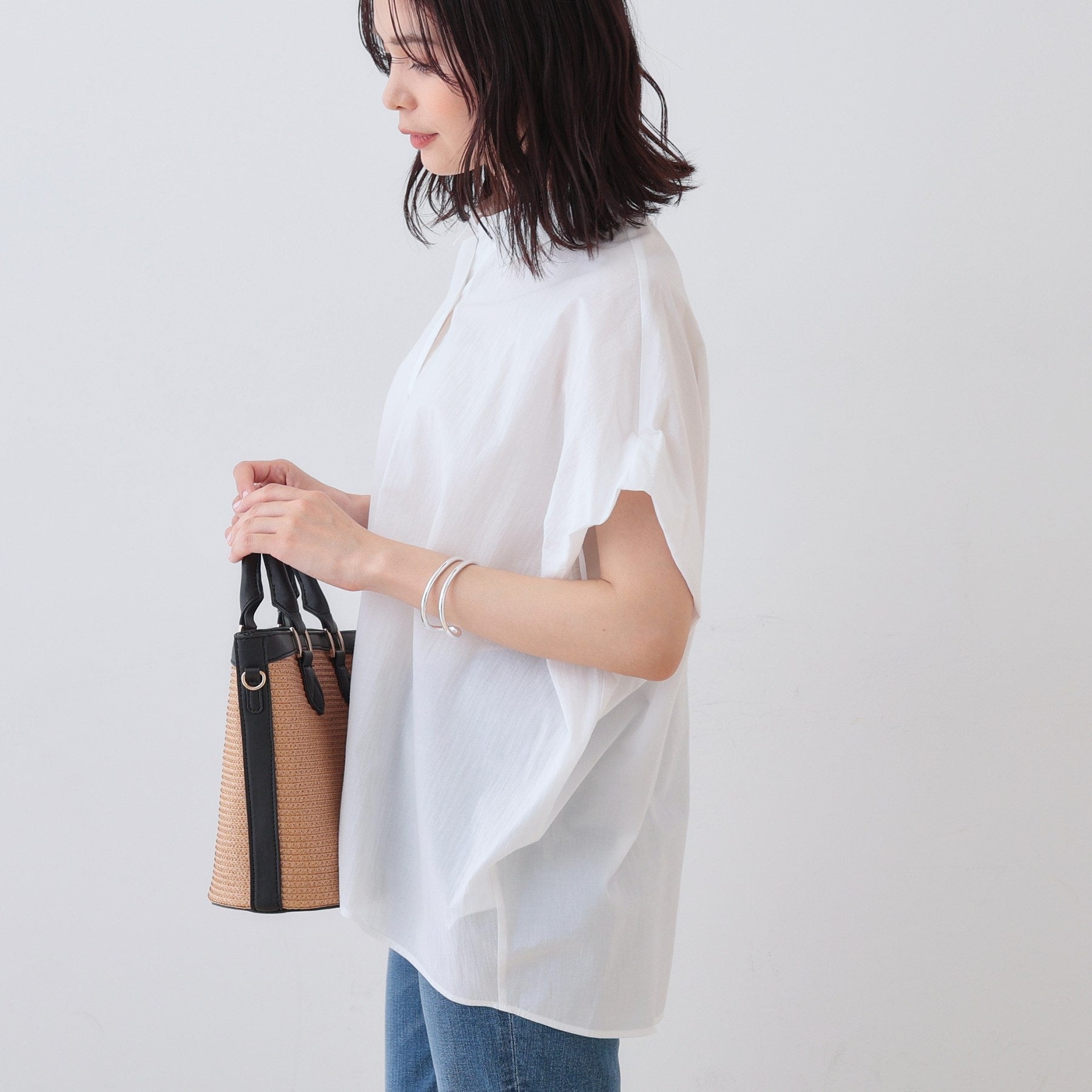 インディヴィ INDIVI 【SETUP可能/涼しい】コットンオーバーシャツ (ブラック(019)) ブラック(019)