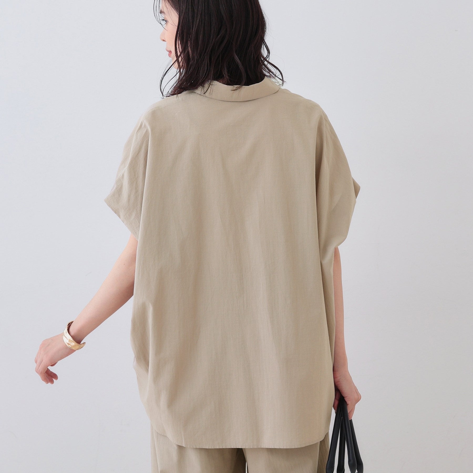 インディヴィ INDIVI 【SETUP可能/涼しい】コットンオーバーシャツ (ブラック(019)) ブラック(019)