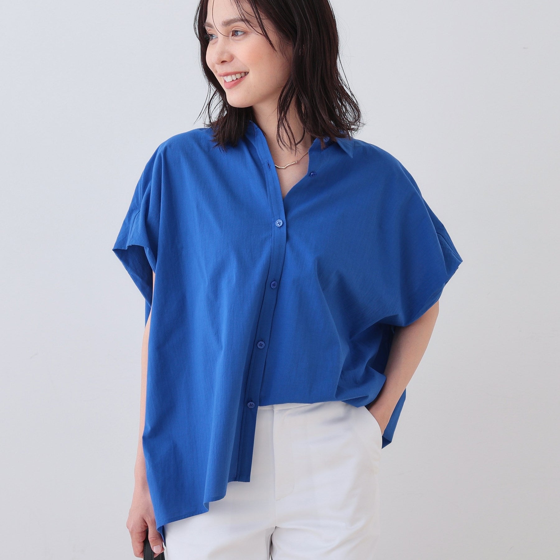 インディヴィ INDIVI 【SETUP可能/涼しい】コットンオーバーシャツ (ブラック(019)) ブラック(019)