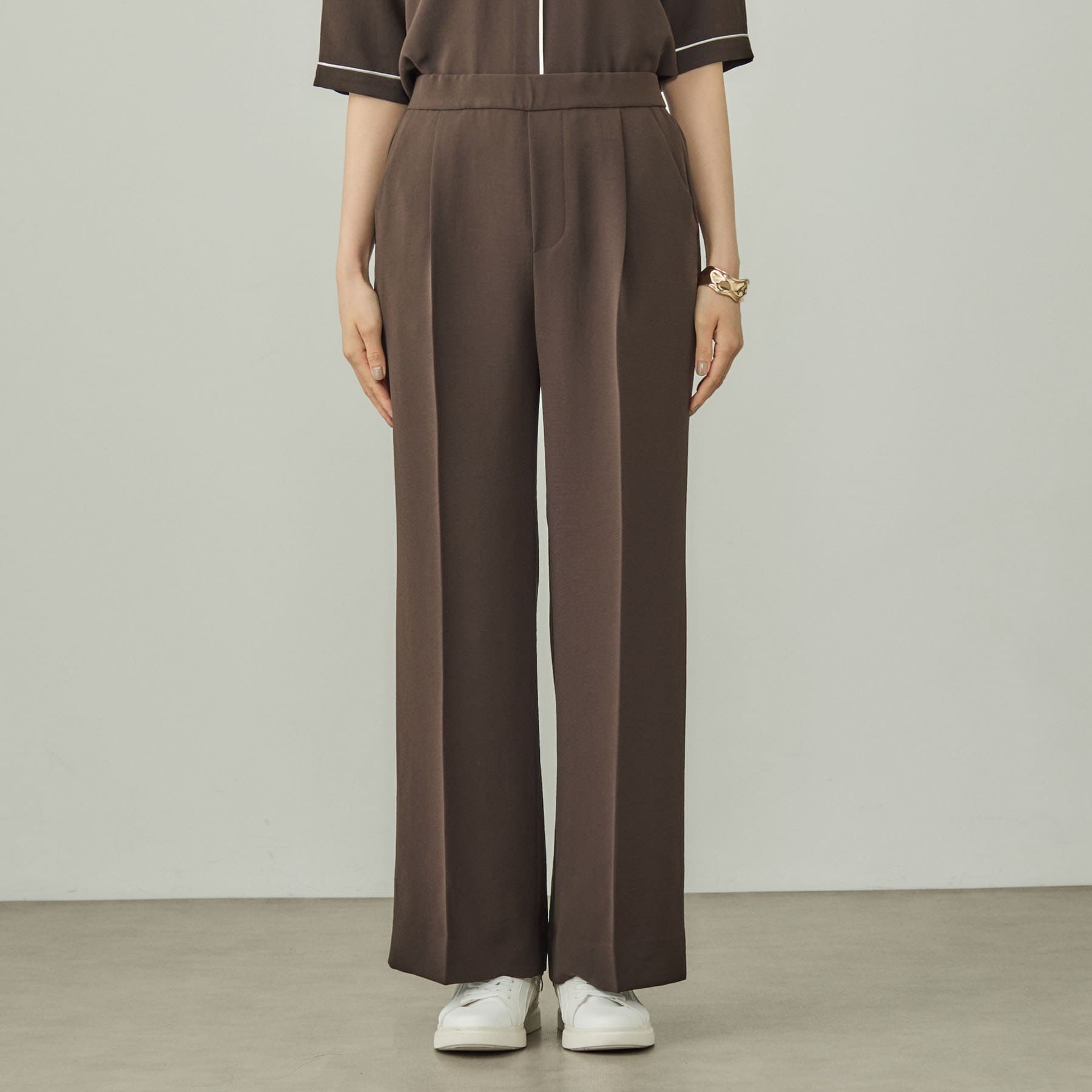 インディヴィ INDIVI 【洗える/UVケア】ワイドパンツ (ブラウン(044)) ブラウン(044)