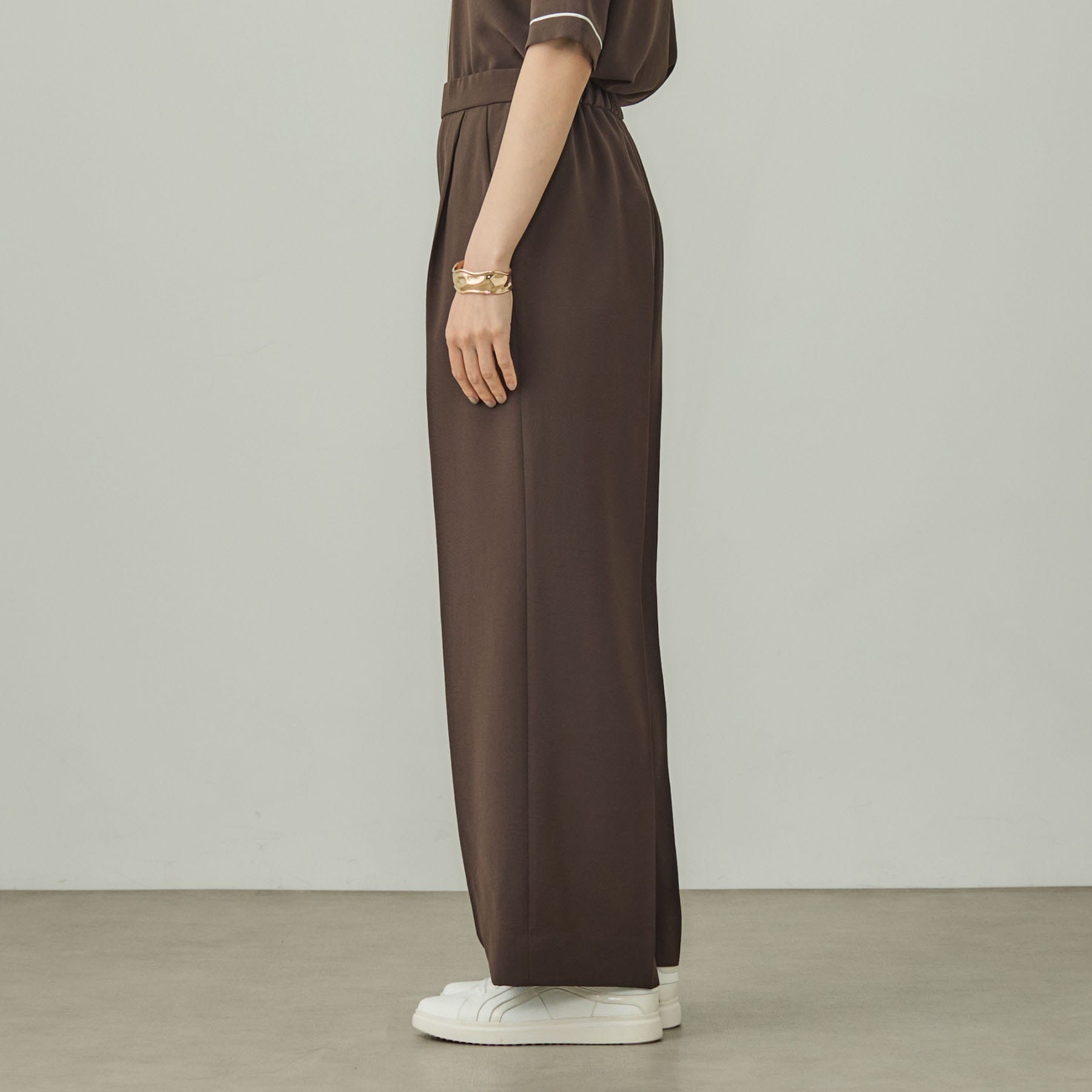 インディヴィ INDIVI 【洗える/UVケア】ワイドパンツ (ブラウン(044)) ブラウン(044)
