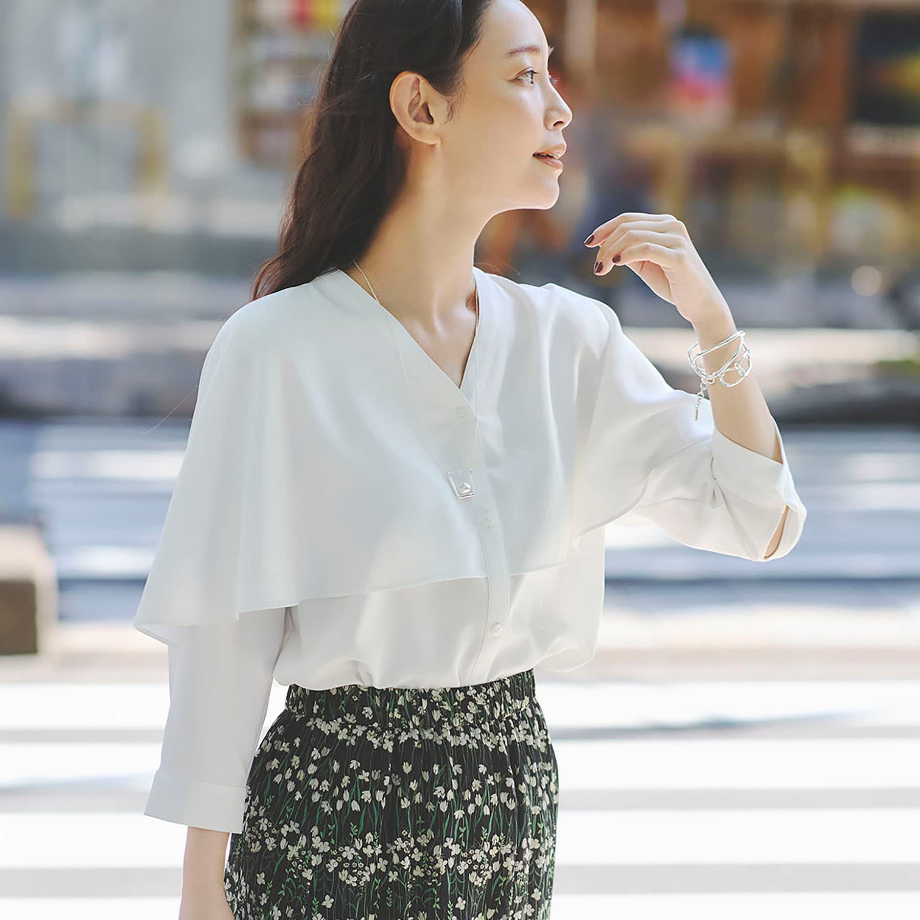 インディヴィ INDIVI 【着る日傘/UVケア/接触冷感】ケープカラーブラウス (ホワイト(001)) ホワイト(001)