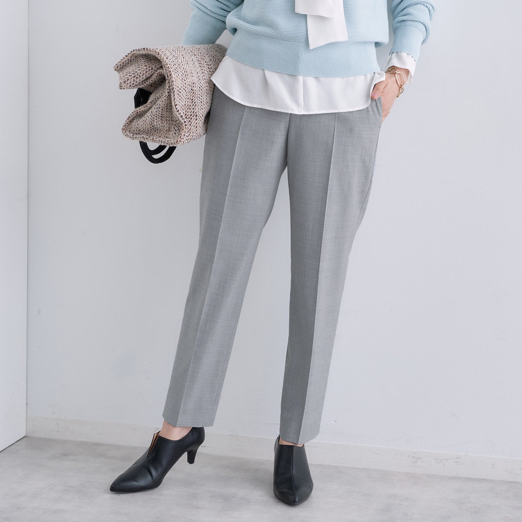 インディヴィ INDIVI 【ウール混】スティックパンツ (ブラック(019)) ブラック(019)