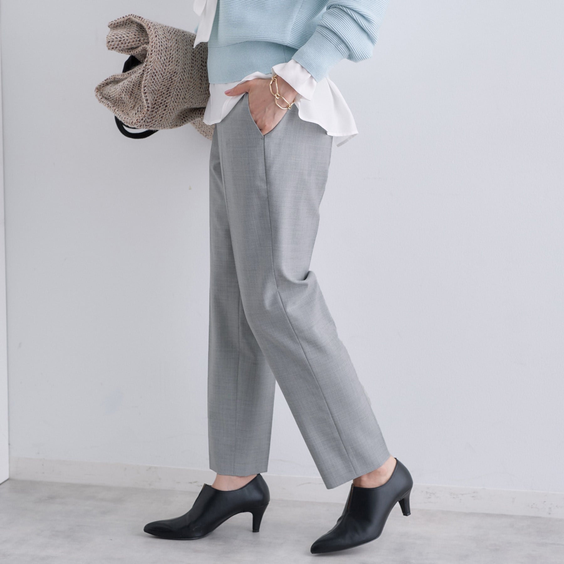 インディヴィ INDIVI 【ウール混】スティックパンツ (ブラック(019)) ブラック(019)