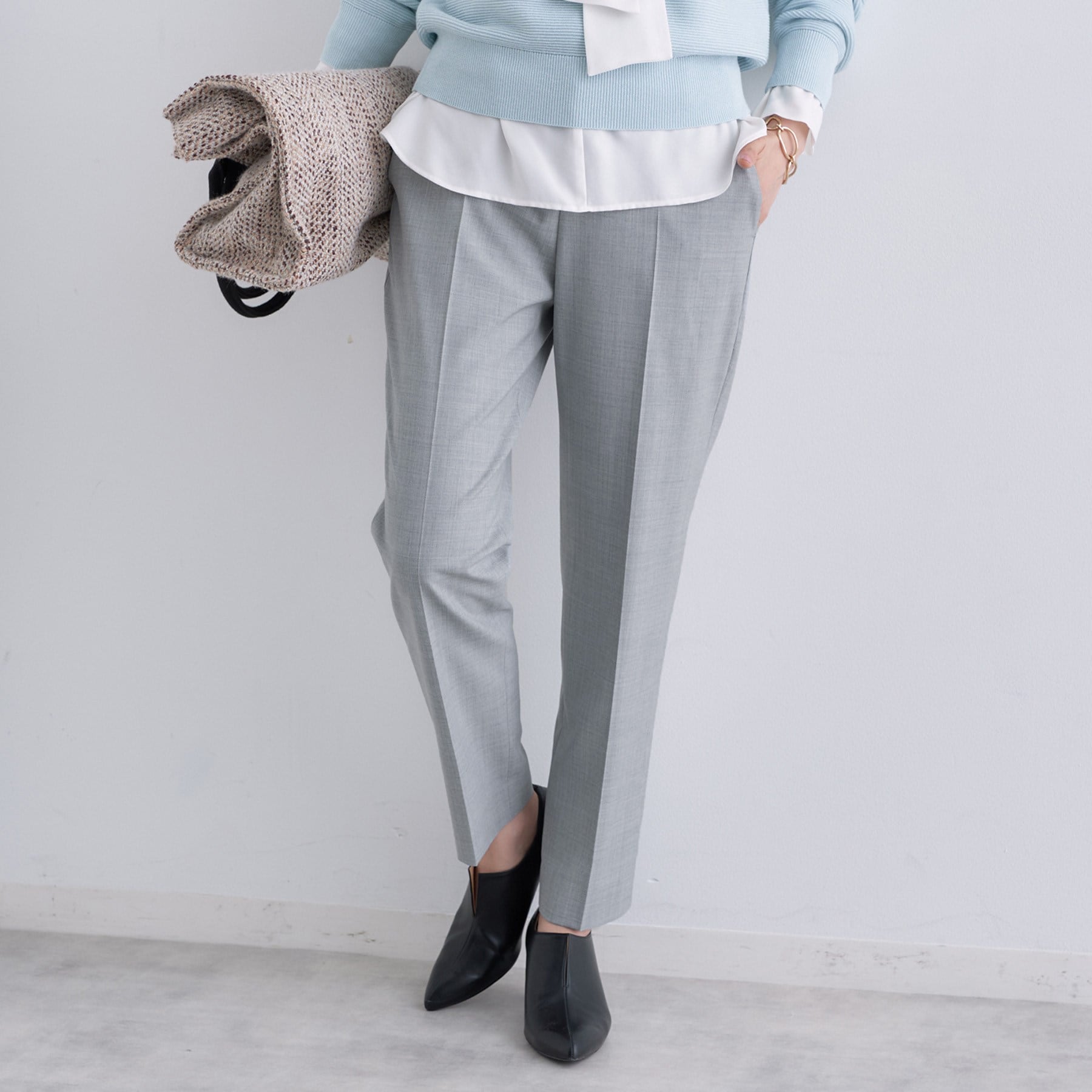 インディヴィ INDIVI 【ウール混】スティックパンツ (グレー(912)) グレー(912)