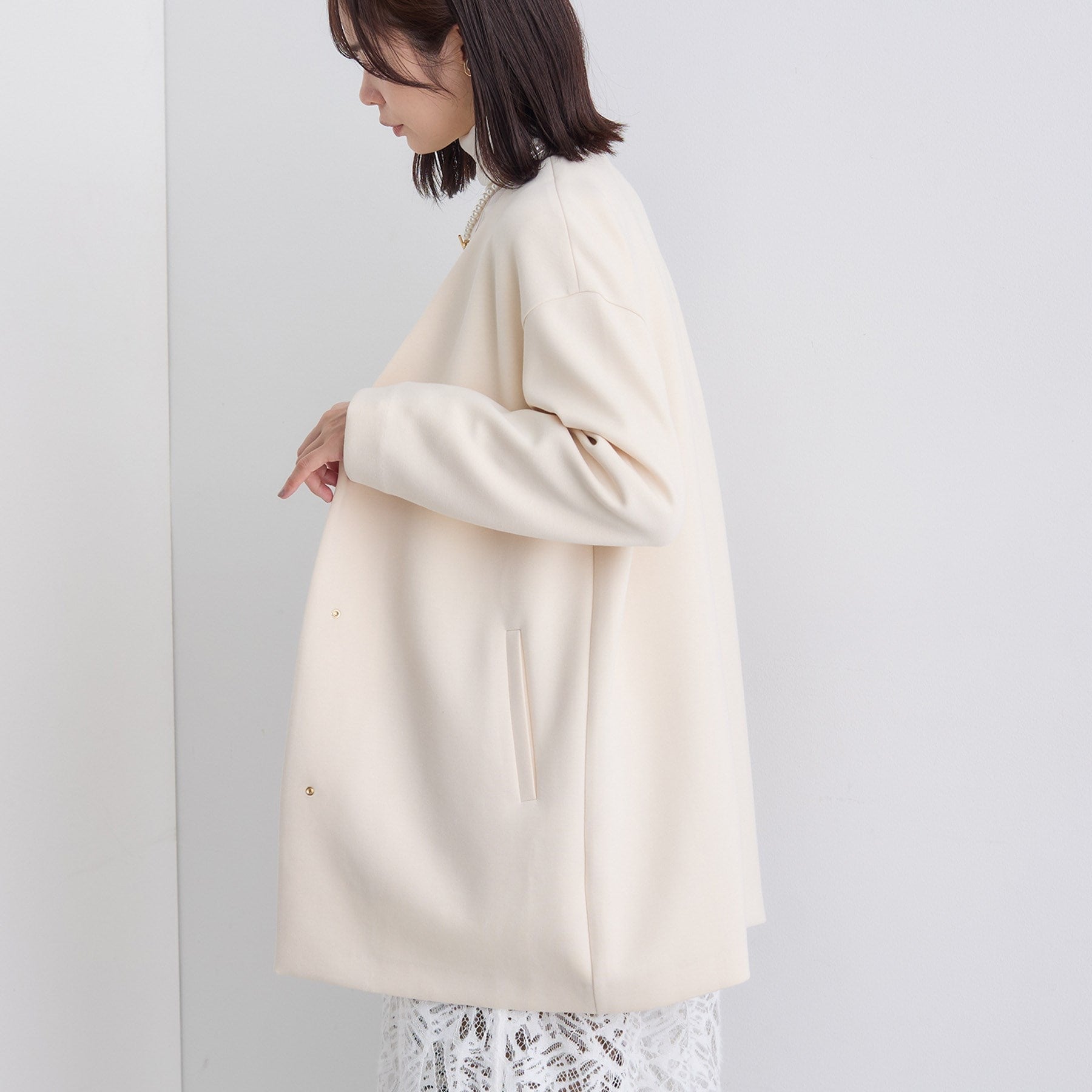 インディヴィ INDIVI 【ダンボール素材】ノーカラーIライン ライトコート (ライトグレー(611)) ライトグレー(611)