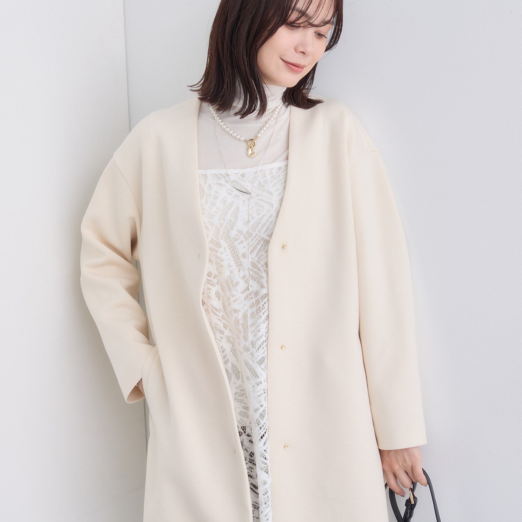 インディヴィ INDIVI 【ダンボール素材】ノーカラーIライン ライトコート (ライトグレー(611)) ライトグレー(611)