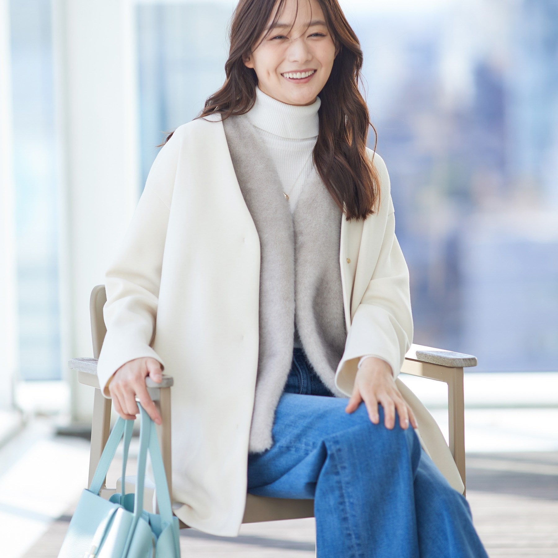 インディヴィ INDIVI 【ダンボール素材】ノーカラーIライン ライトコート (ライトグレー(611)) ライトグレー(611)