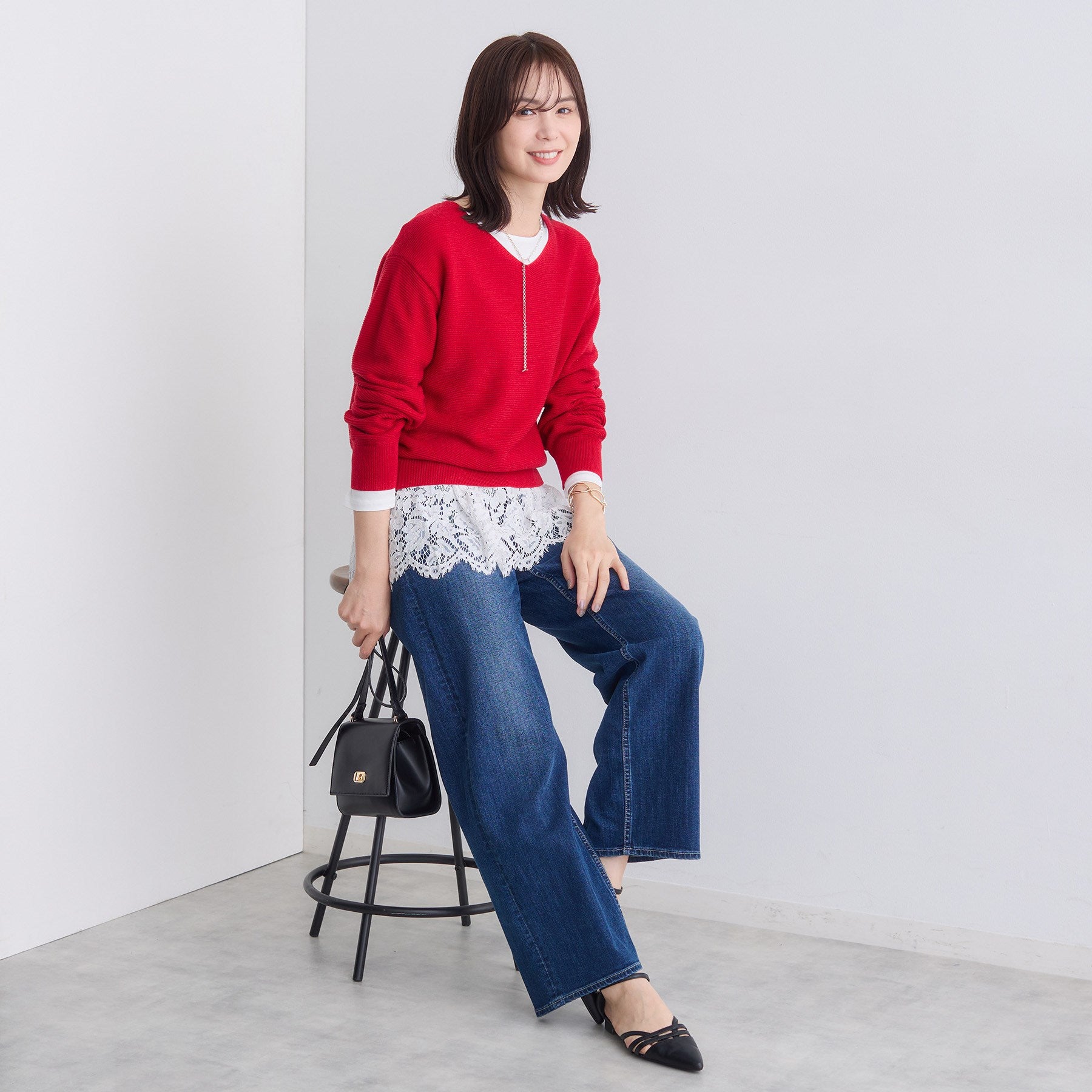 インディヴィ INDIVI 【ウール混ラメ素材】Vネック煌めきニット (オフホワイト(003)) オフホワイト(003)