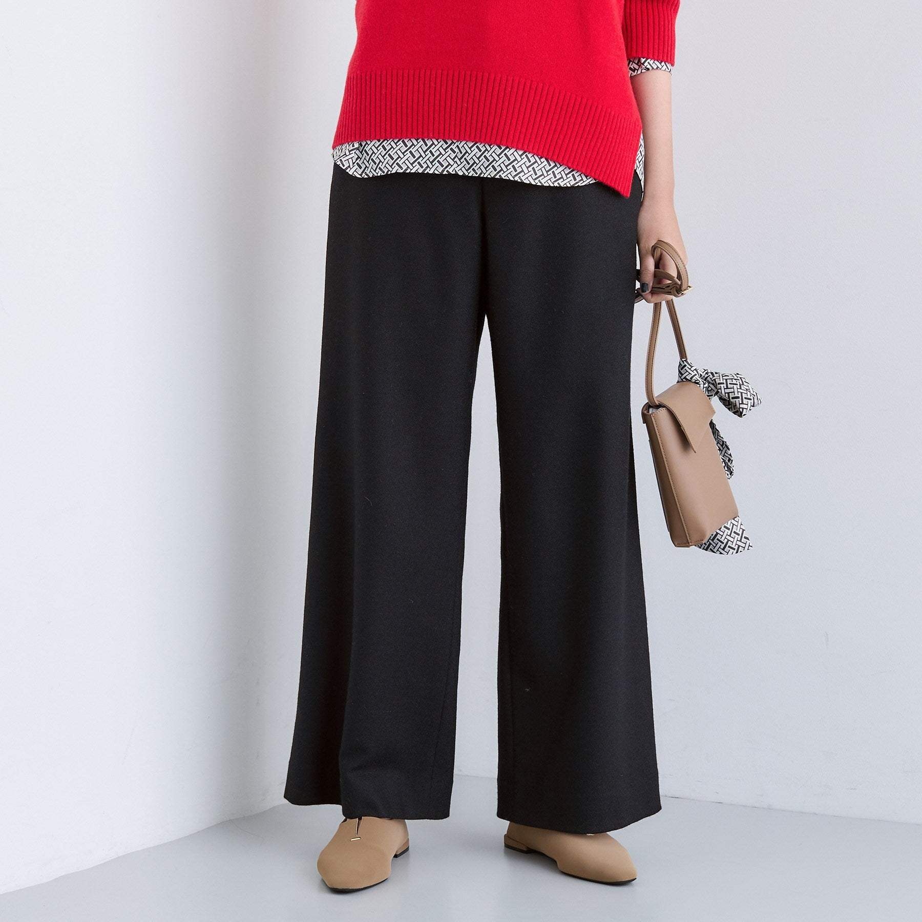 インディヴィ INDIVI 【褒められパンツ/ウール混】ウォームウール ワイドパンツ (ブルー(493)) ブルー(493)