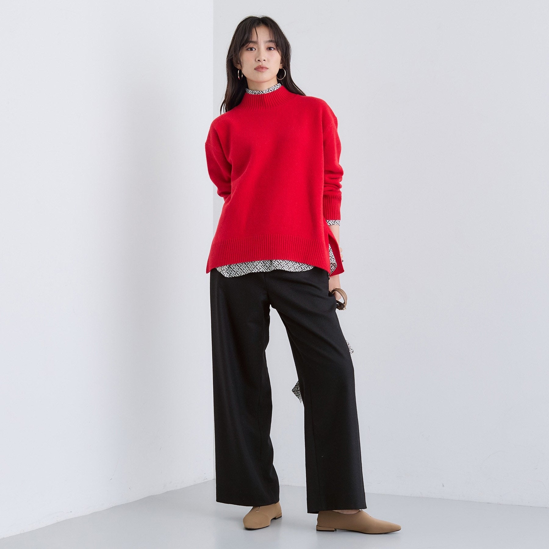 インディヴィ INDIVI 【褒められパンツ/ウール混】ウォームウール ワイドパンツ (ブルー(493)) ブルー(493)