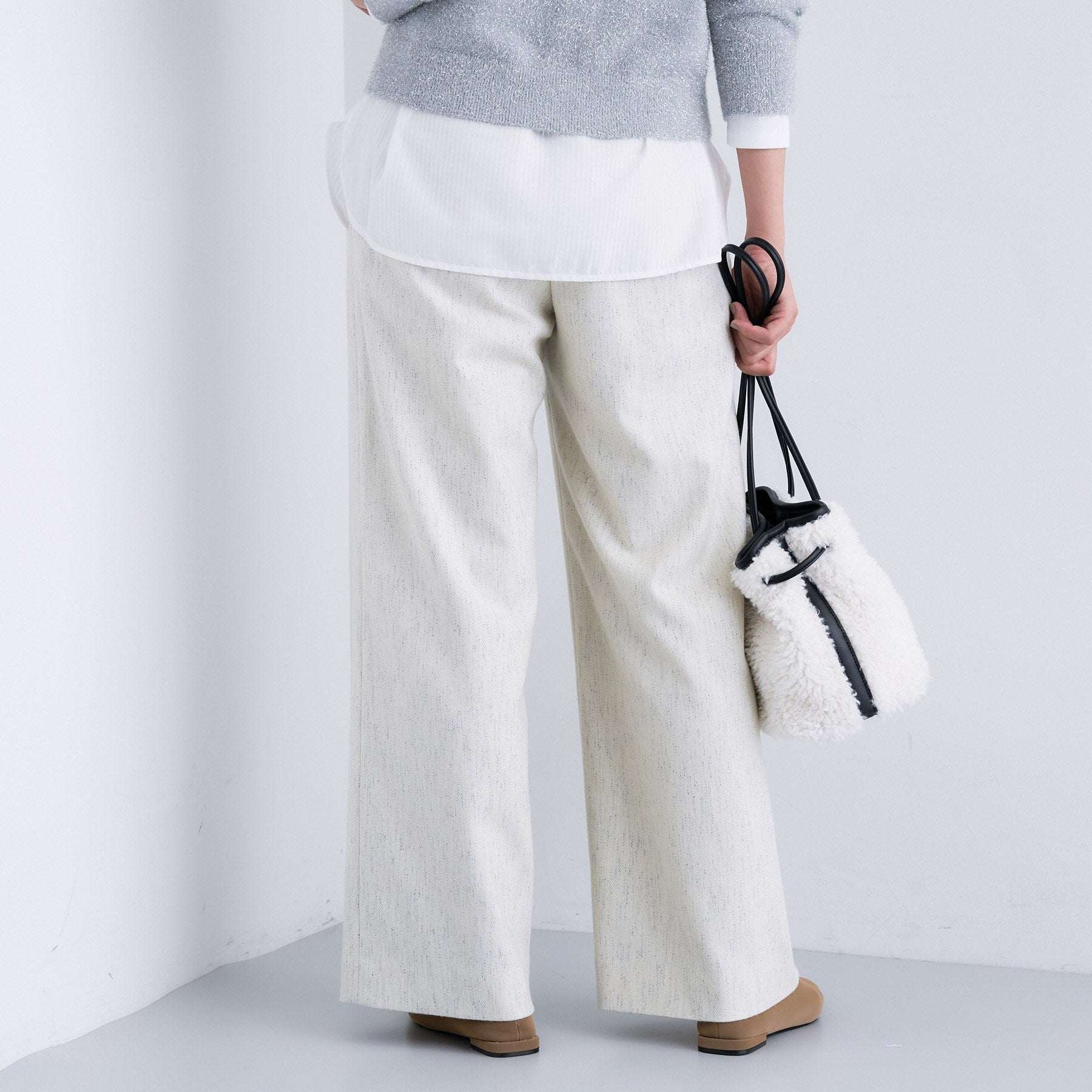 インディヴィ INDIVI 【褒められパンツ/ウール混】ウォームウール ワイドパンツ (ブルー(493)) ブルー(493)