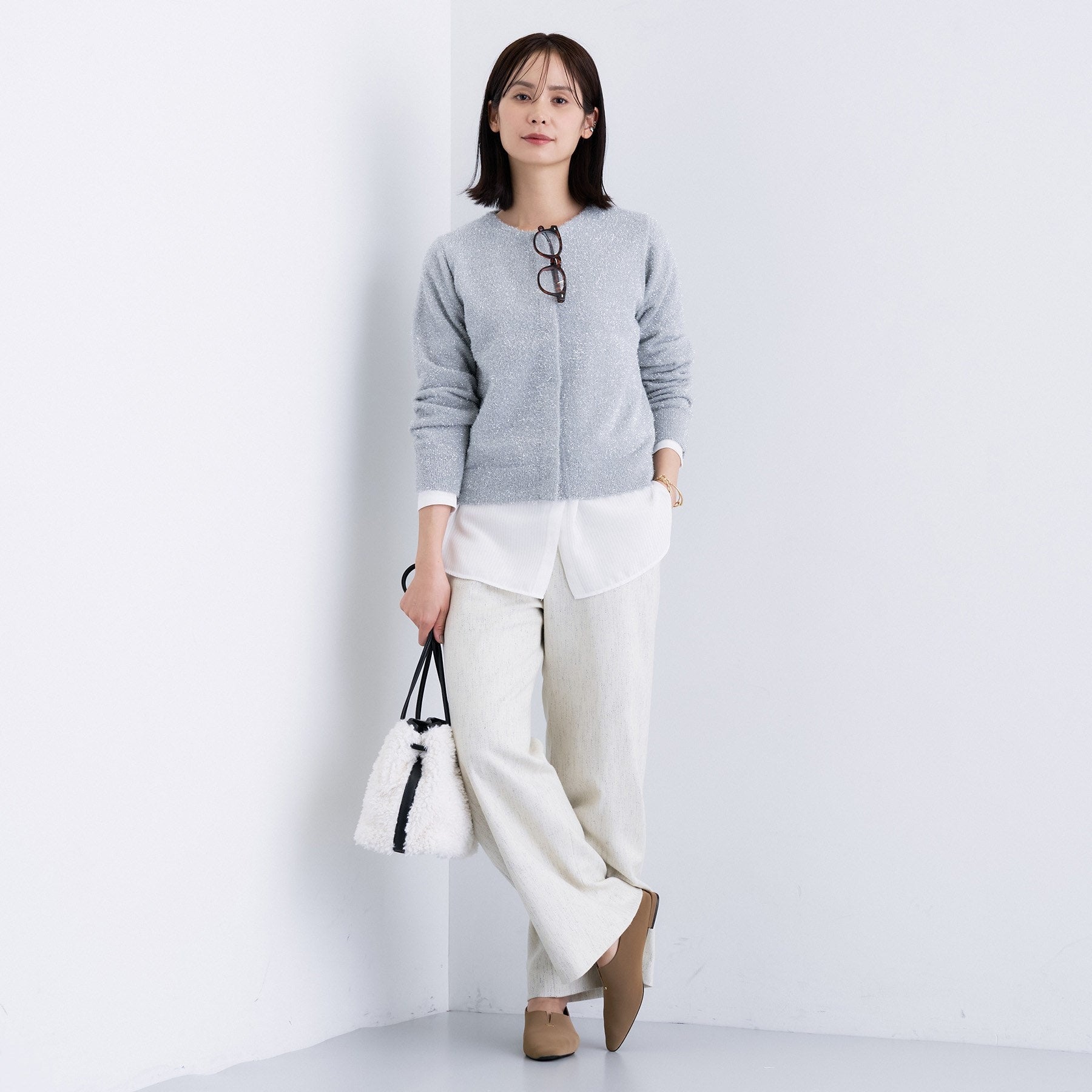 インディヴィ INDIVI 【褒められパンツ/ウール混】ウォームウール ワイドパンツ (ブルー(493)) ブルー(493)