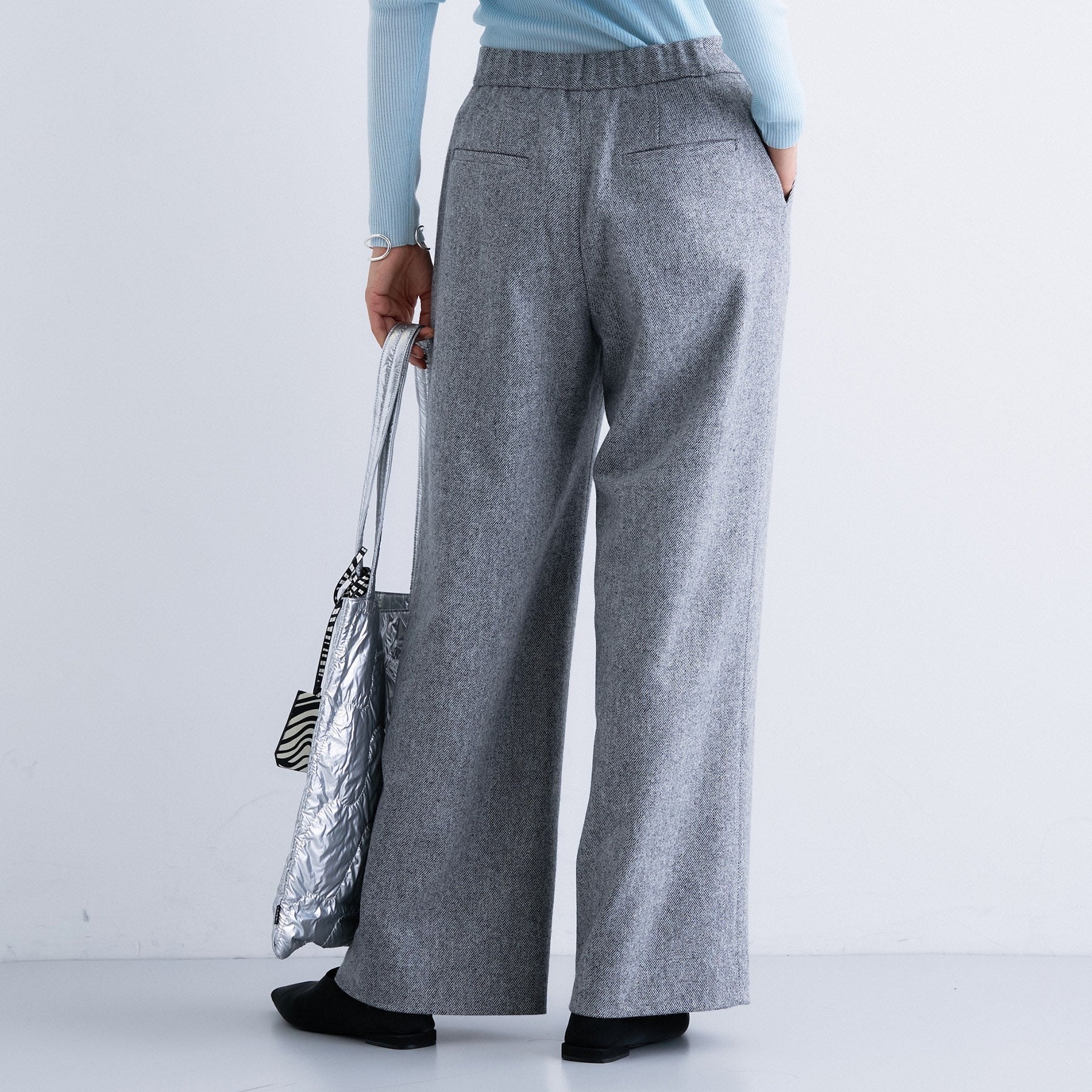 インディヴィ INDIVI 【褒められパンツ/ウール混】ウォームウール ワイドパンツ (ブルー(493)) ブルー(493)