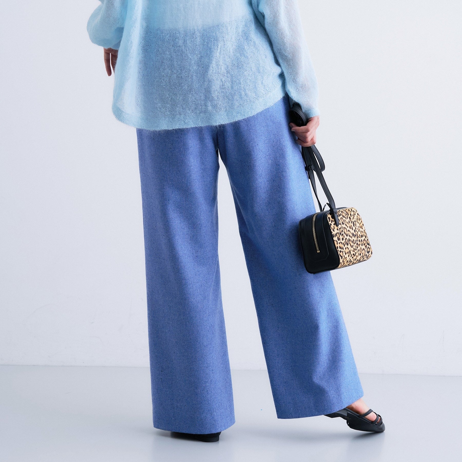 インディヴィ INDIVI 【褒められパンツ/ウール混】ウォームウール ワイドパンツ (ブルー(493)) ブルー(493)