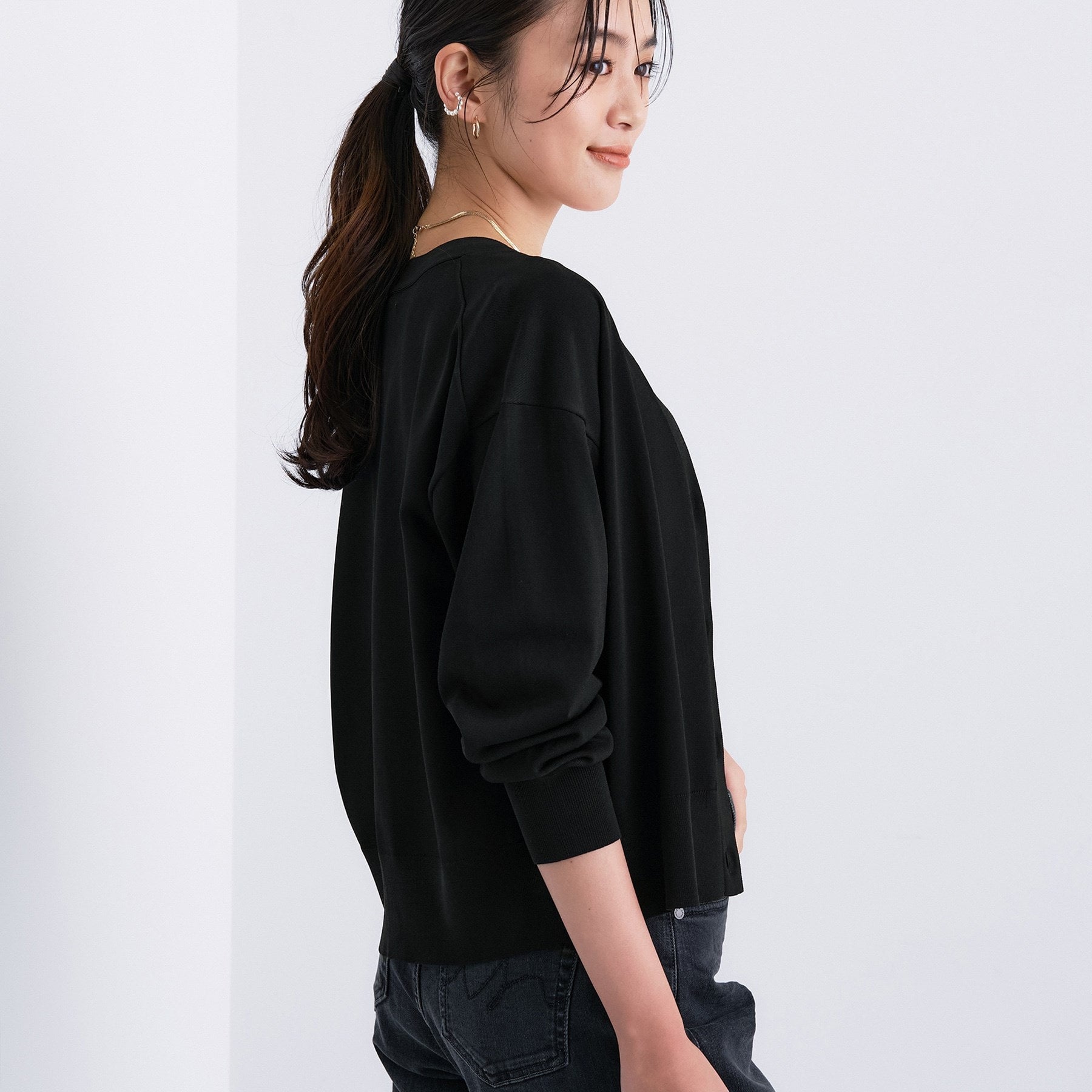 インディヴィ INDIVI Vネック ストレッチカーディガン (グレージュ(050)) グレージュ(050)