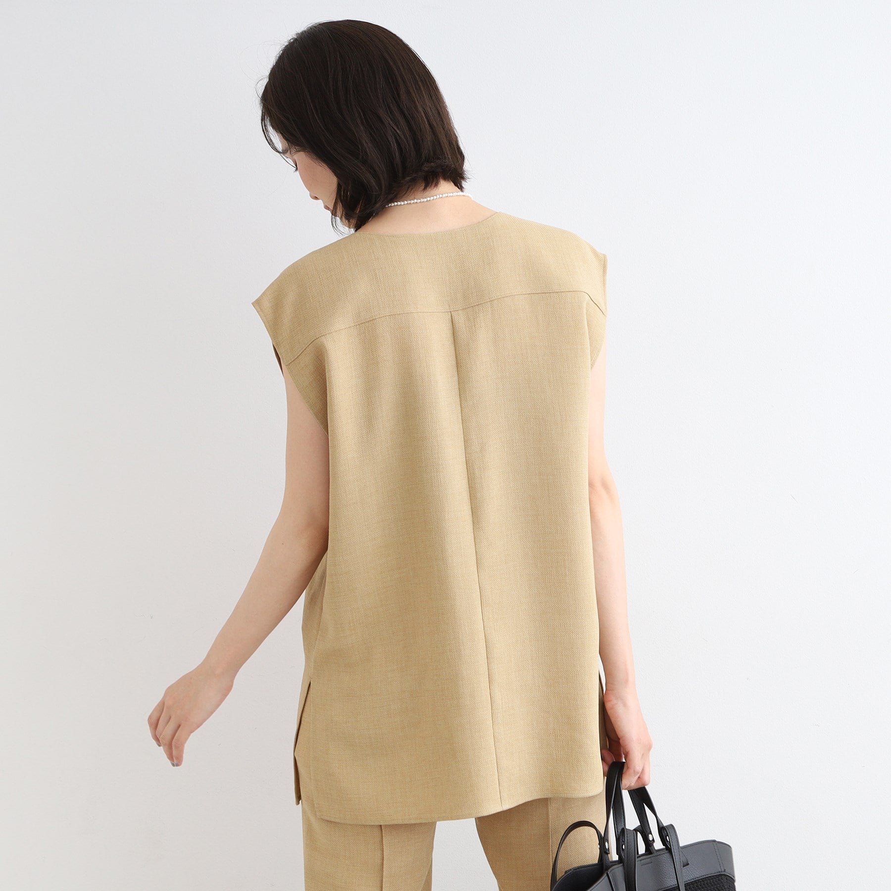 インディヴィ INDIVI 【洗える/日本製/SETUP可能】トリアセテート混ベストブラウス (オーク(034)) オーク(034)