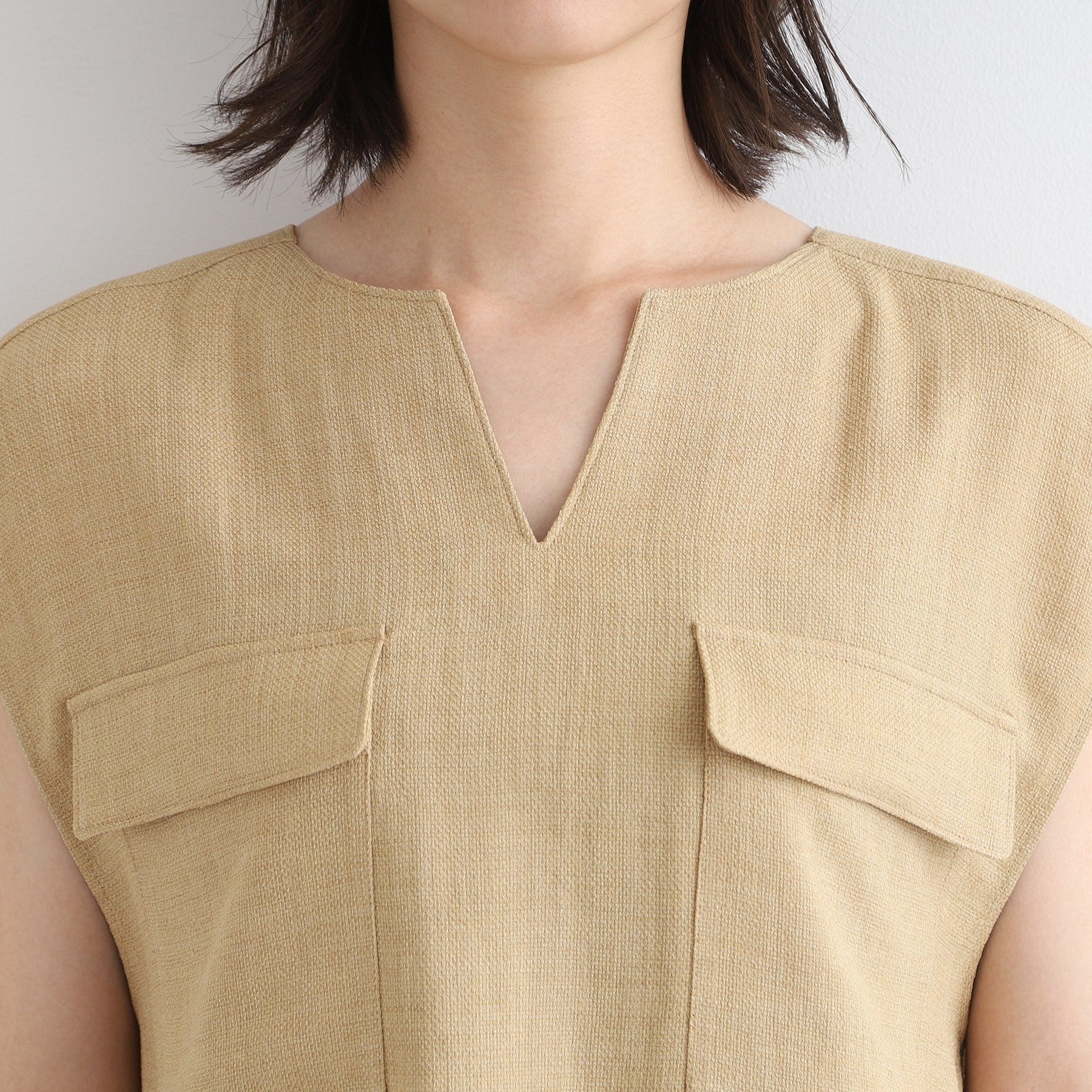 インディヴィ INDIVI 【洗える/日本製/SETUP可能】トリアセテート混ベストブラウス (オーク(034)) オーク(034)