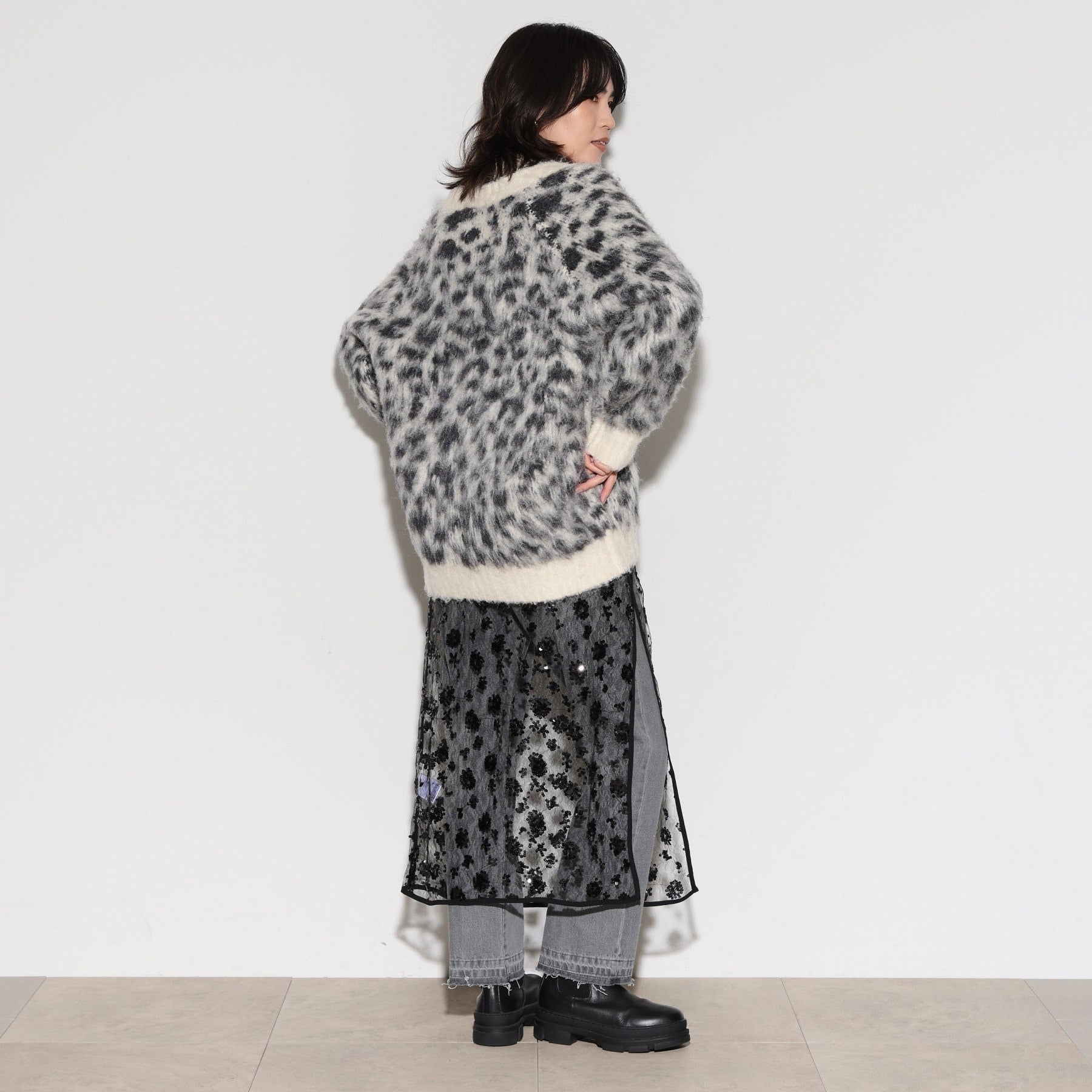 GALLEST LEOPARD FEATHER CARDIGAN