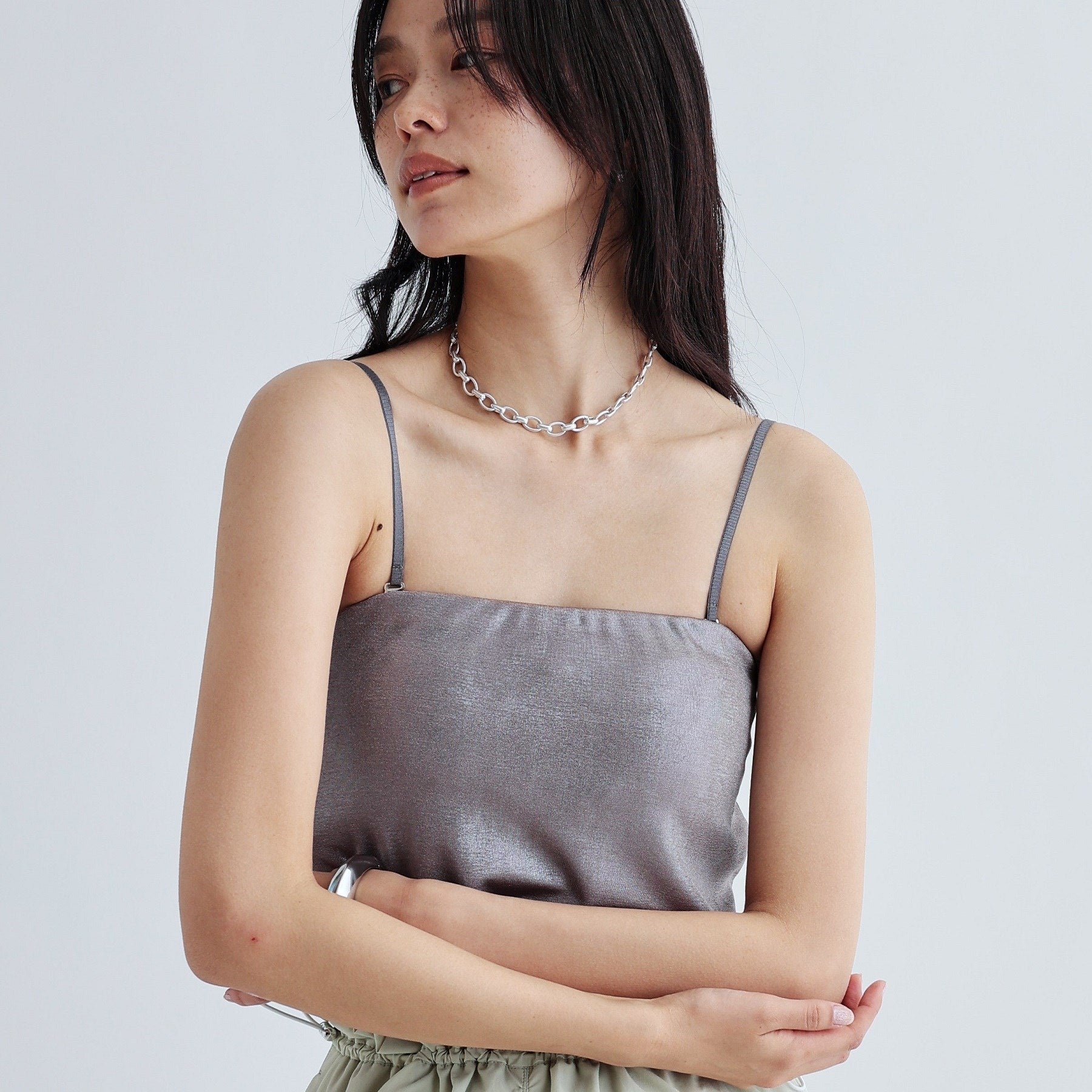 ギャレスト GALLEST シャイニーベアトップ(カップ付き) (ブラックシルバー(009)) ブラックシルバー(009)