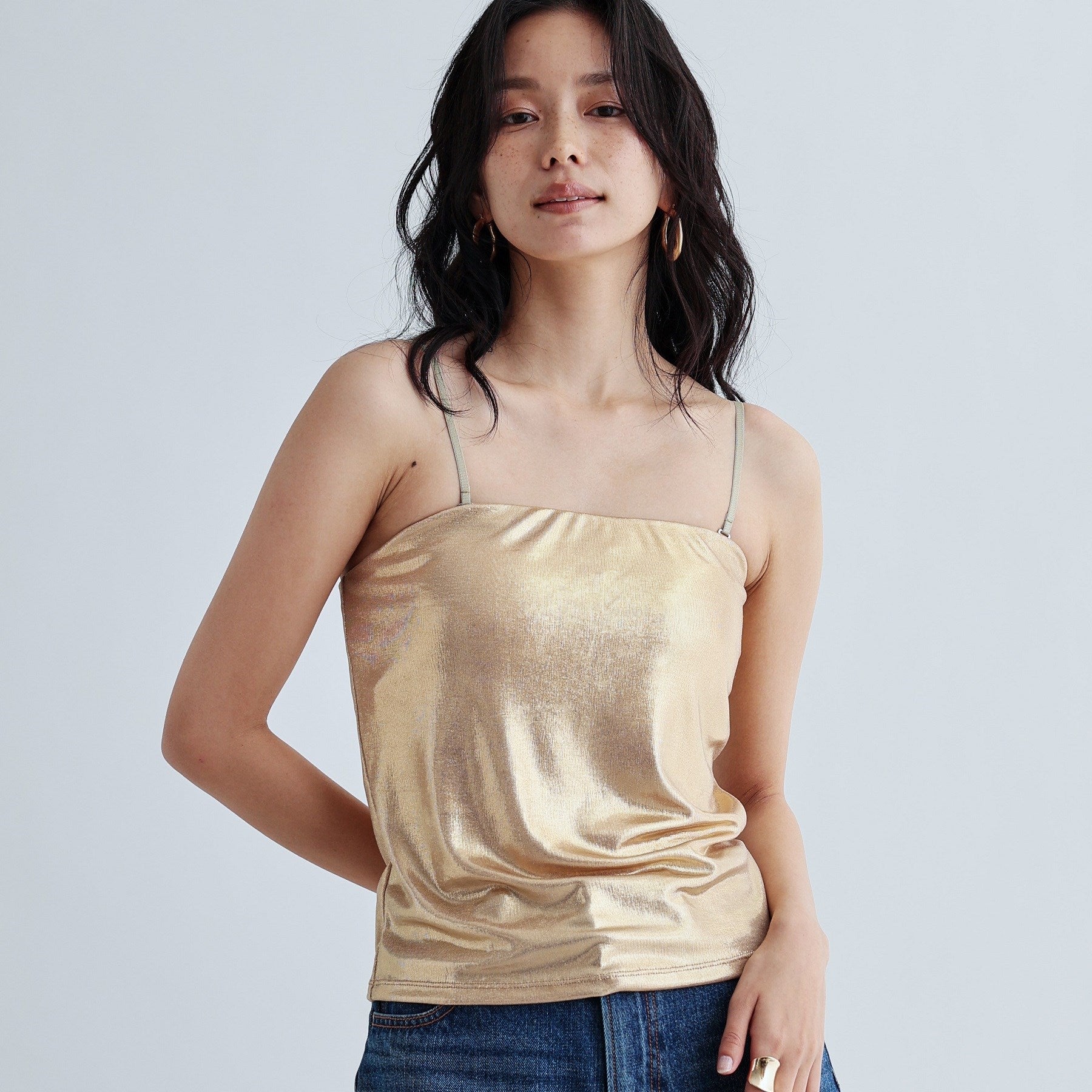 ギャレスト GALLEST シャイニーベアトップ(カップ付き) (ブラックシルバー(009)) ブラックシルバー(009)