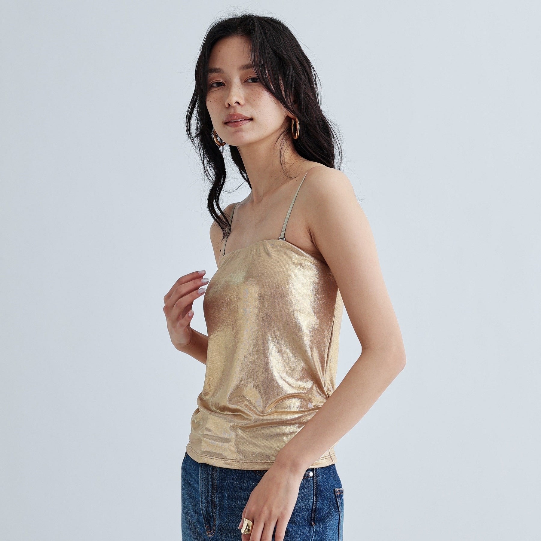 ギャレスト GALLEST シャイニーベアトップ(カップ付き) (ブラックシルバー(009)) ブラックシルバー(009)