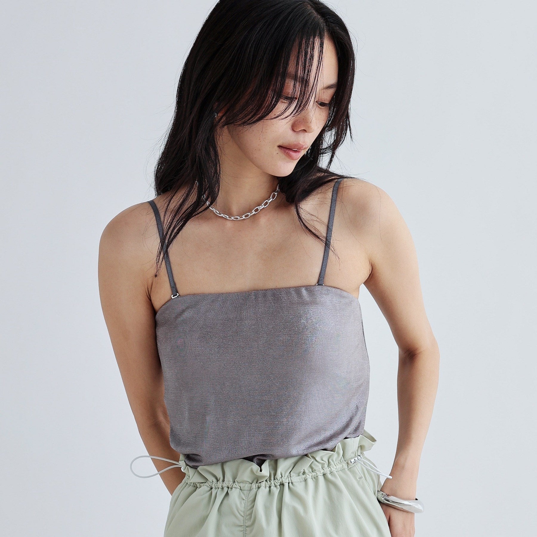 ギャレスト GALLEST シャイニーベアトップ(カップ付き) (ブラックシルバー(009)) ブラックシルバー(009)