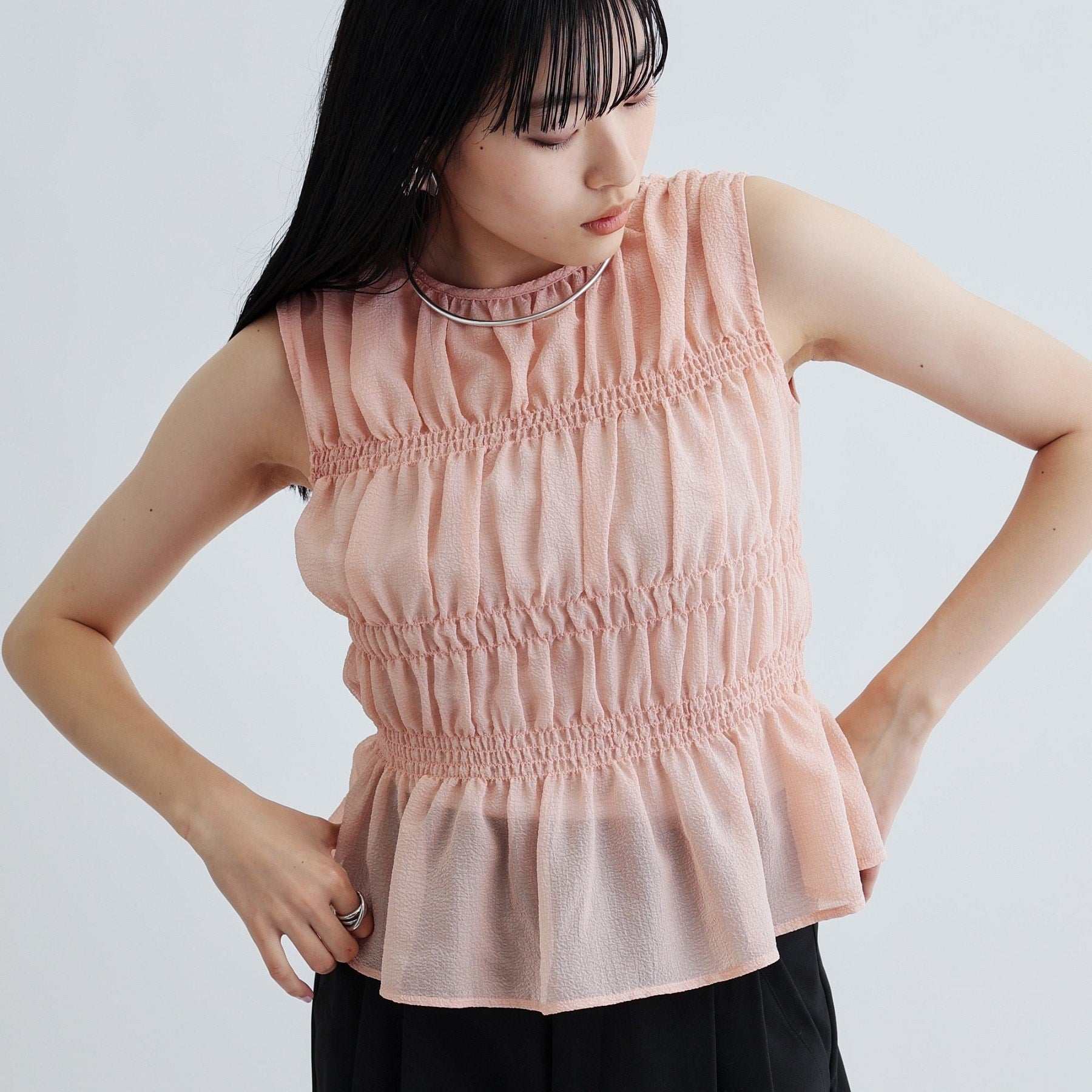 ギャレスト GALLEST ワッシャーティアードブラウス (ライトピンク(070)) ライトピンク(070)