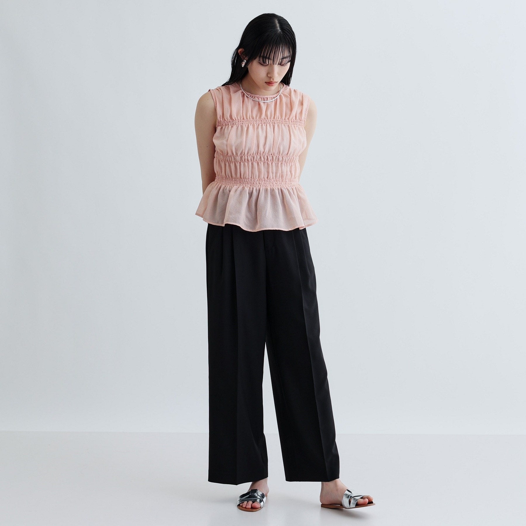 ギャレスト GALLEST ワッシャーティアードブラウス (ライトピンク(070)) ライトピンク(070)