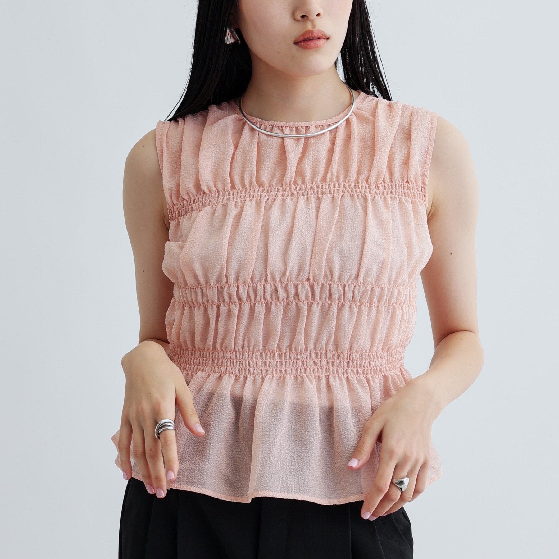 ギャレスト GALLEST ワッシャーティアードブラウス (ライトピンク(070)) ライトピンク(070)