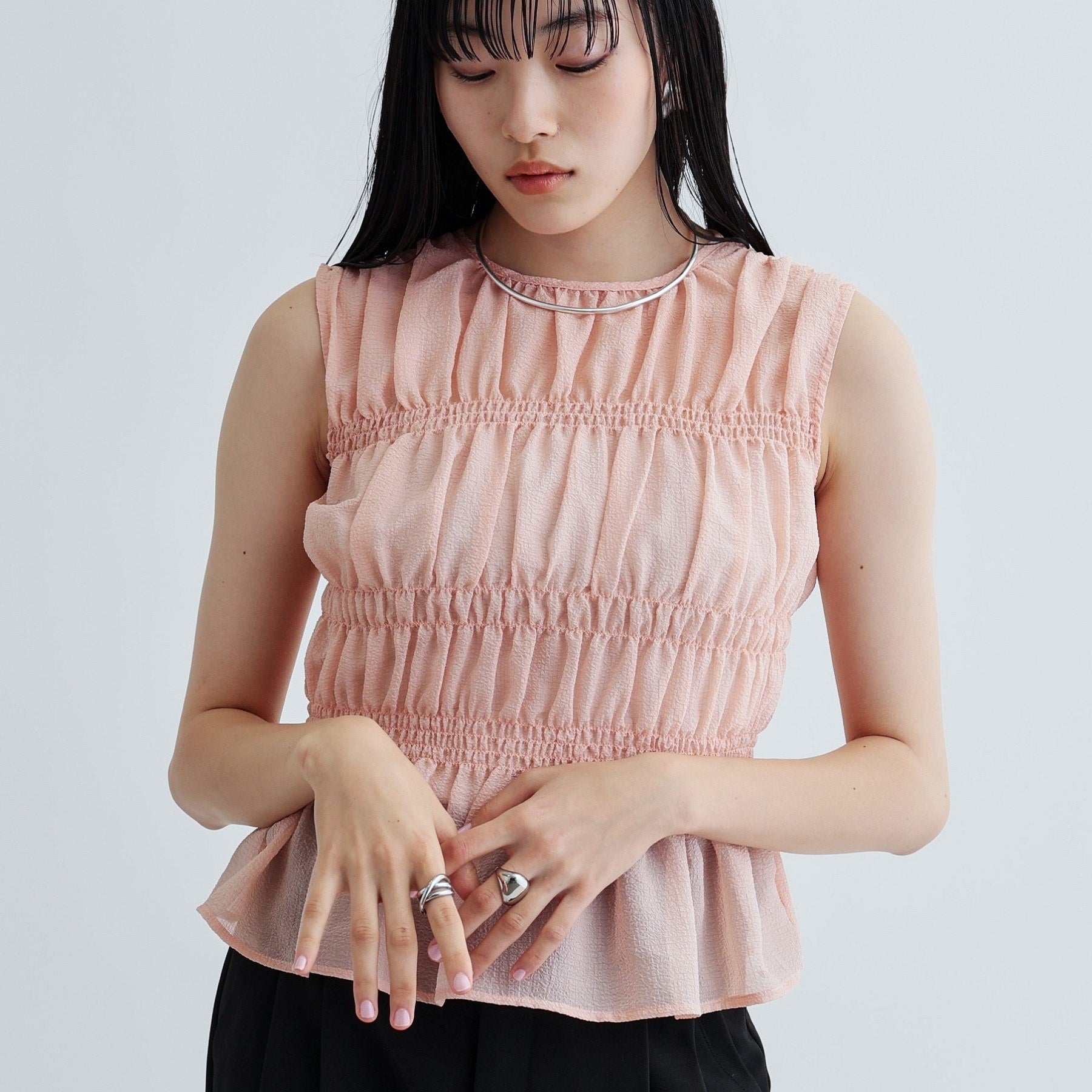 ギャレスト GALLEST ワッシャーティアードブラウス (ライトピンク(070)) ライトピンク(070)