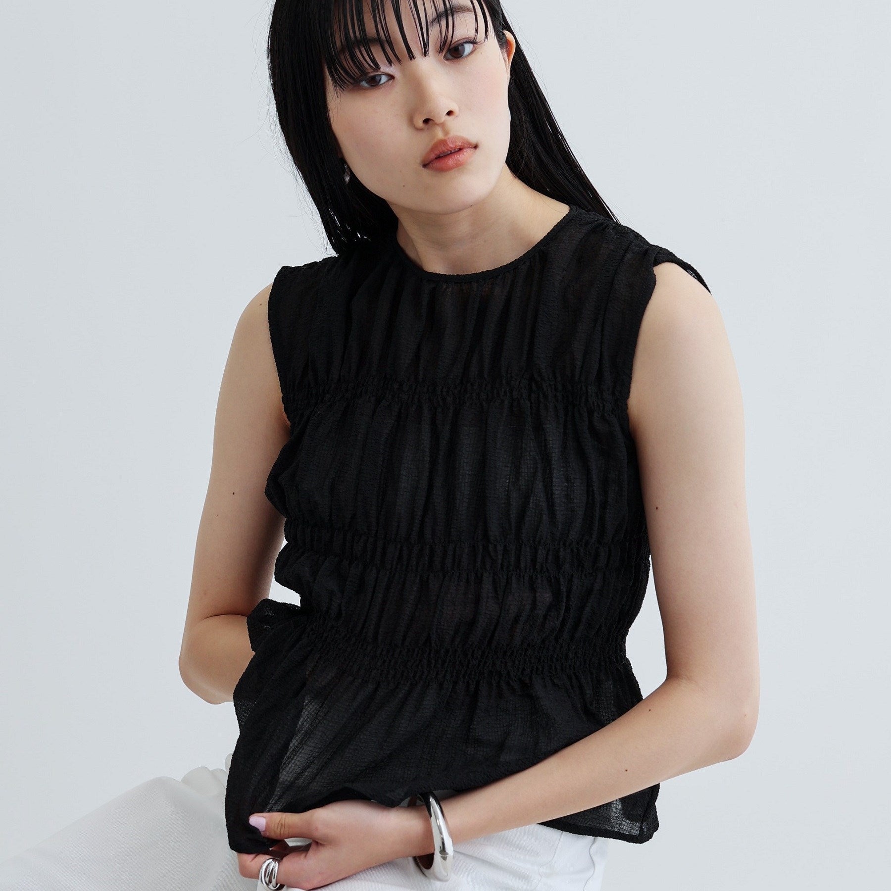 ギャレスト GALLEST ワッシャーティアードブラウス (ブラック(019)) ブラック(019)