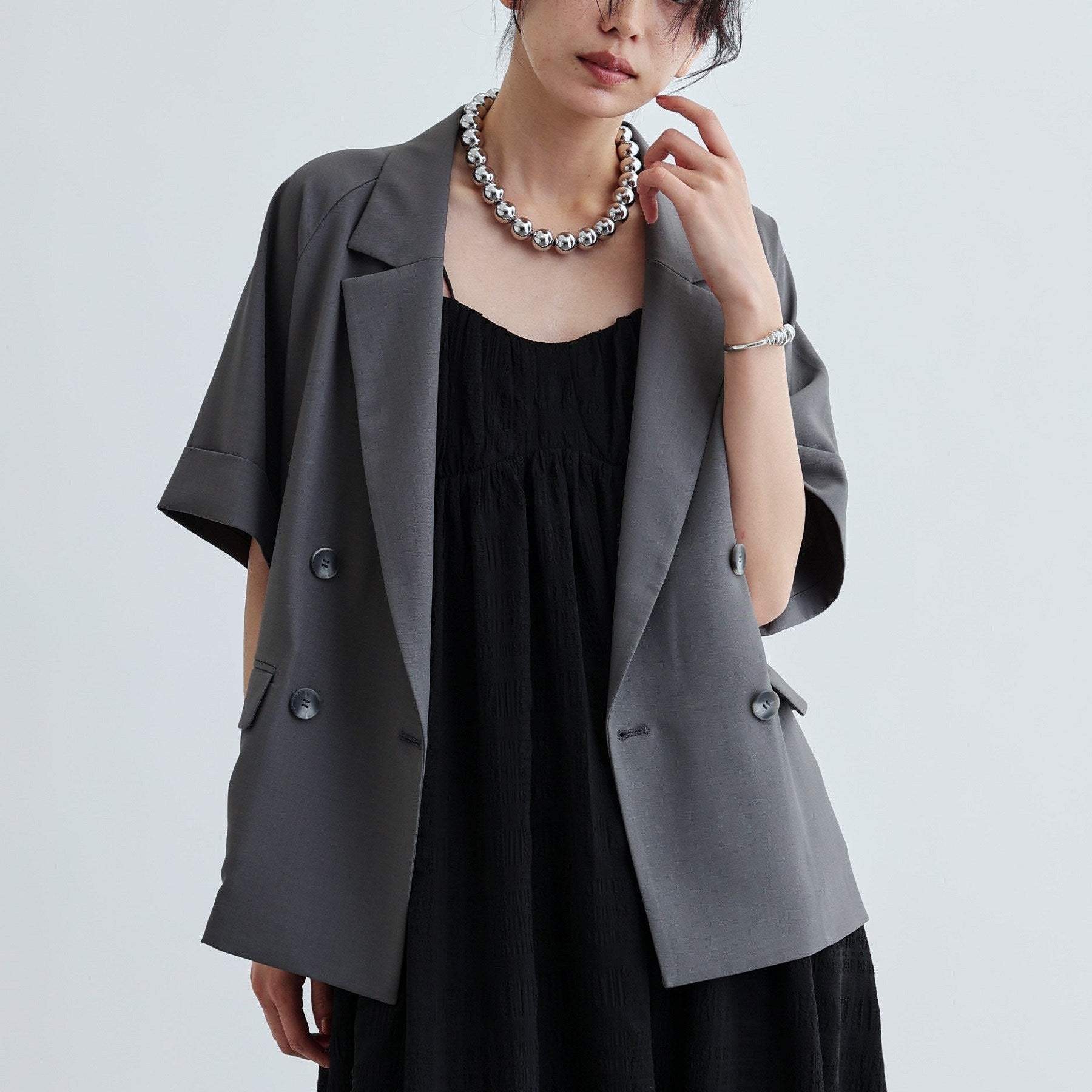 「GALLEST」 テーラードジャケット 38 ライトグレー レディース GALLEST テーラードジャケット ブラック 38