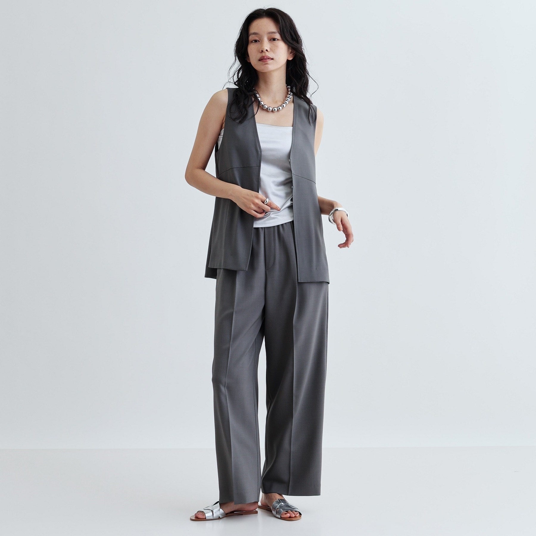 ギャレスト GALLEST 【接触冷感/セットアップ対応】イージーペプラムジレ (キャメルブラウン(041)) キャメルブラウン(041)