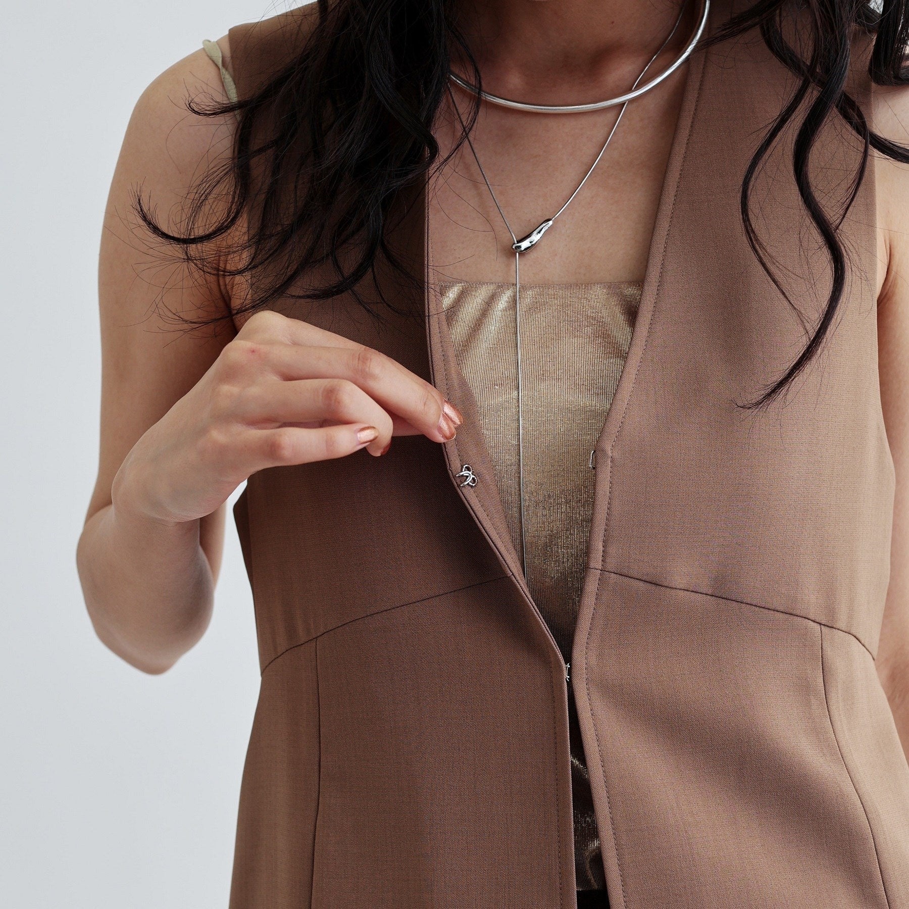 ギャレスト GALLEST 【接触冷感/セットアップ対応】イージーペプラムジレ (キャメルブラウン(041)) キャメルブラウン(041)