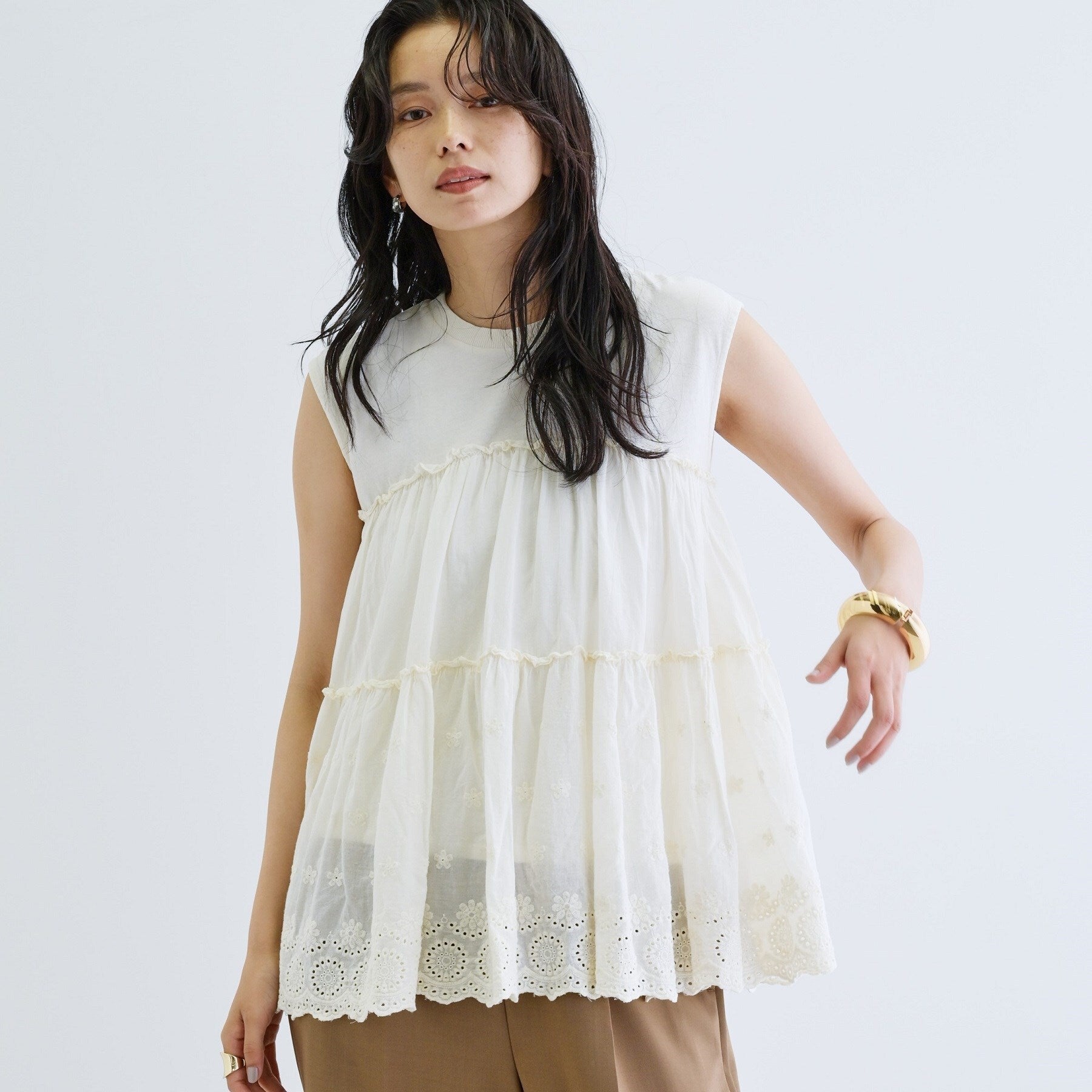 ギャレスト GALLEST ピグメントダイノースリーブカットソー (グレージュ(050)) グレージュ(050)