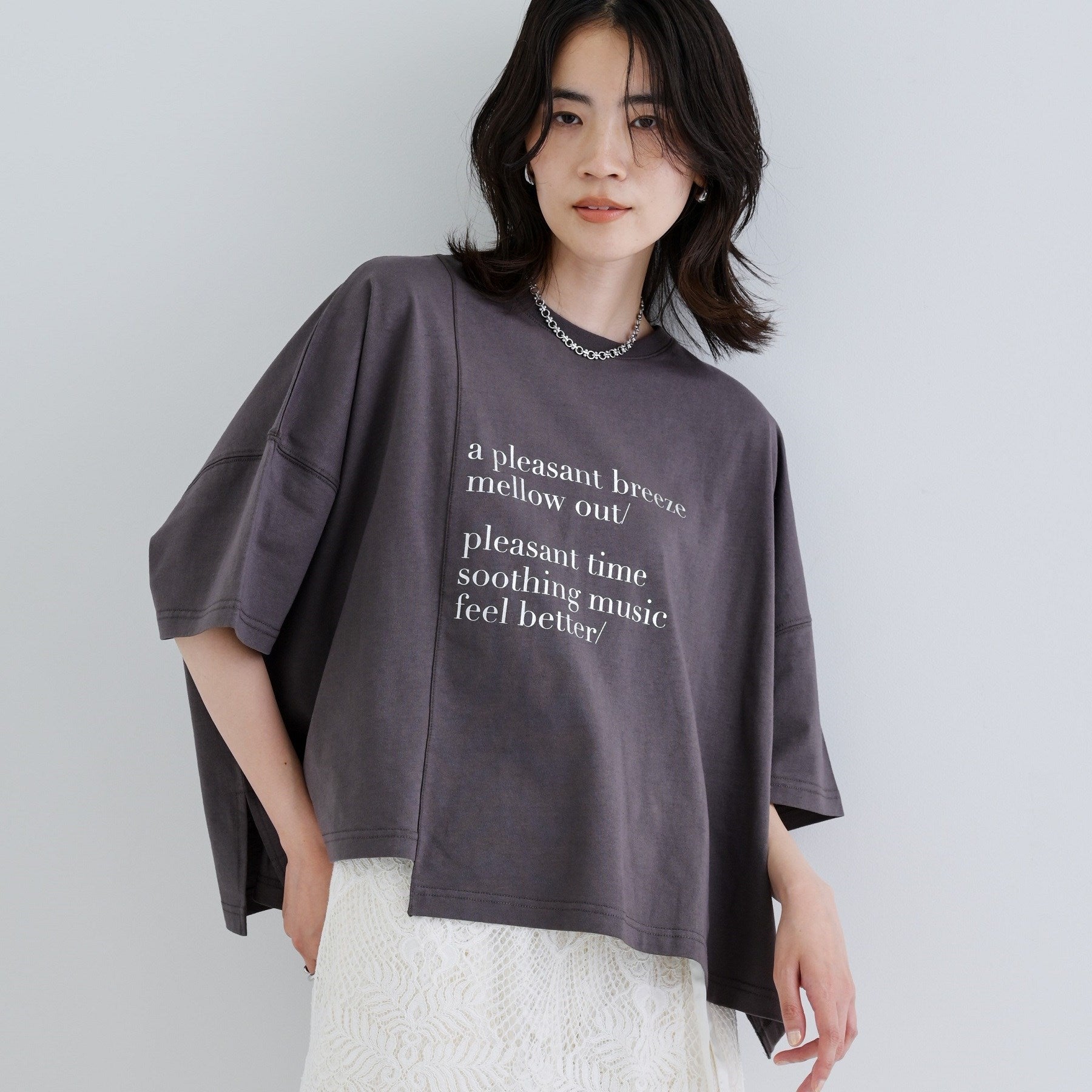 ギャレスト GALLEST イレギュラーグラフィックTシャツ (チャコールグレー(014)) チャコールグレー(014)