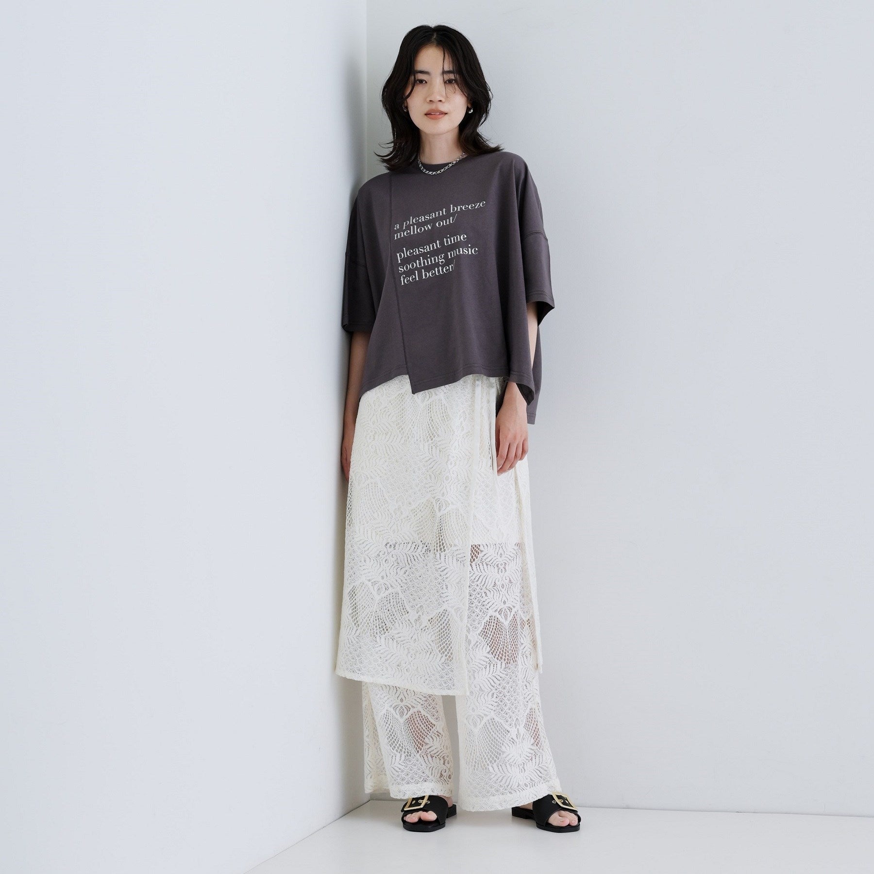 ギャレスト GALLEST イレギュラーグラフィックTシャツ (チャコールグレー(014)) チャコールグレー(014)