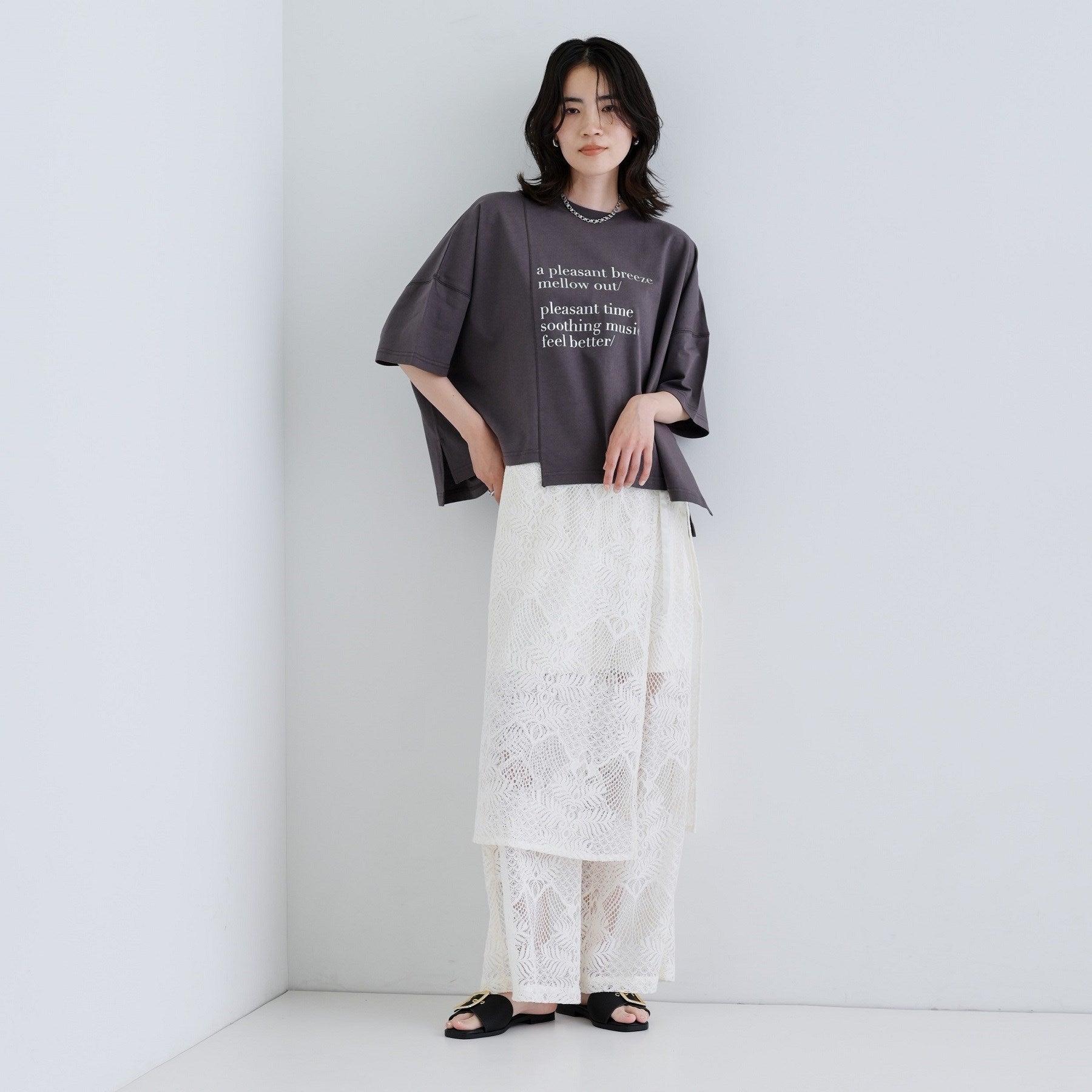 ギャレスト GALLEST イレギュラーグラフィックTシャツ (チャコールグレー(014)) チャコールグレー(014)