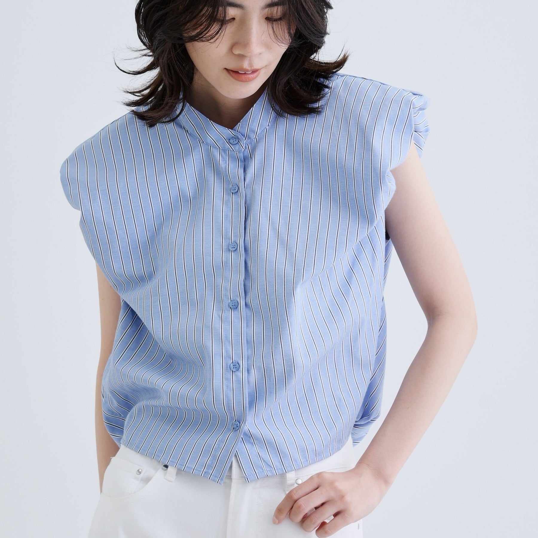 ギャレスト GALLEST 【一部店舗限定】ブロードパフショルブラウス (サックスブルー(390)) サックスブルー(390)