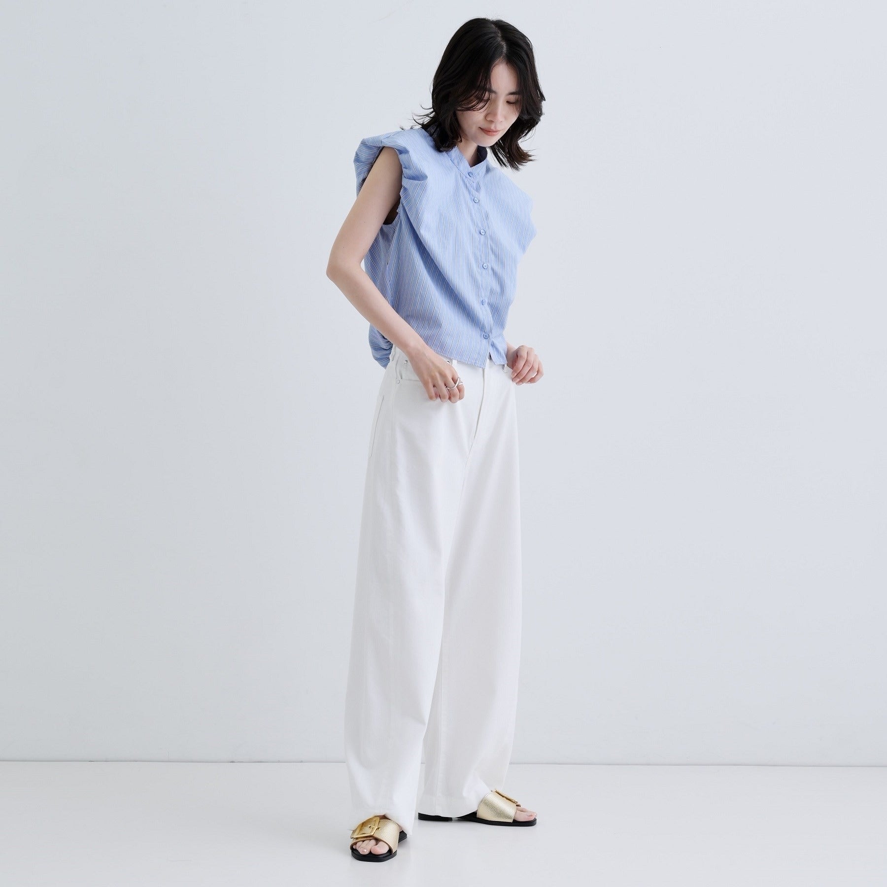 ギャレスト GALLEST 【一部店舗限定】ブロードパフショルブラウス (サックスブルー(390)) サックスブルー(390)