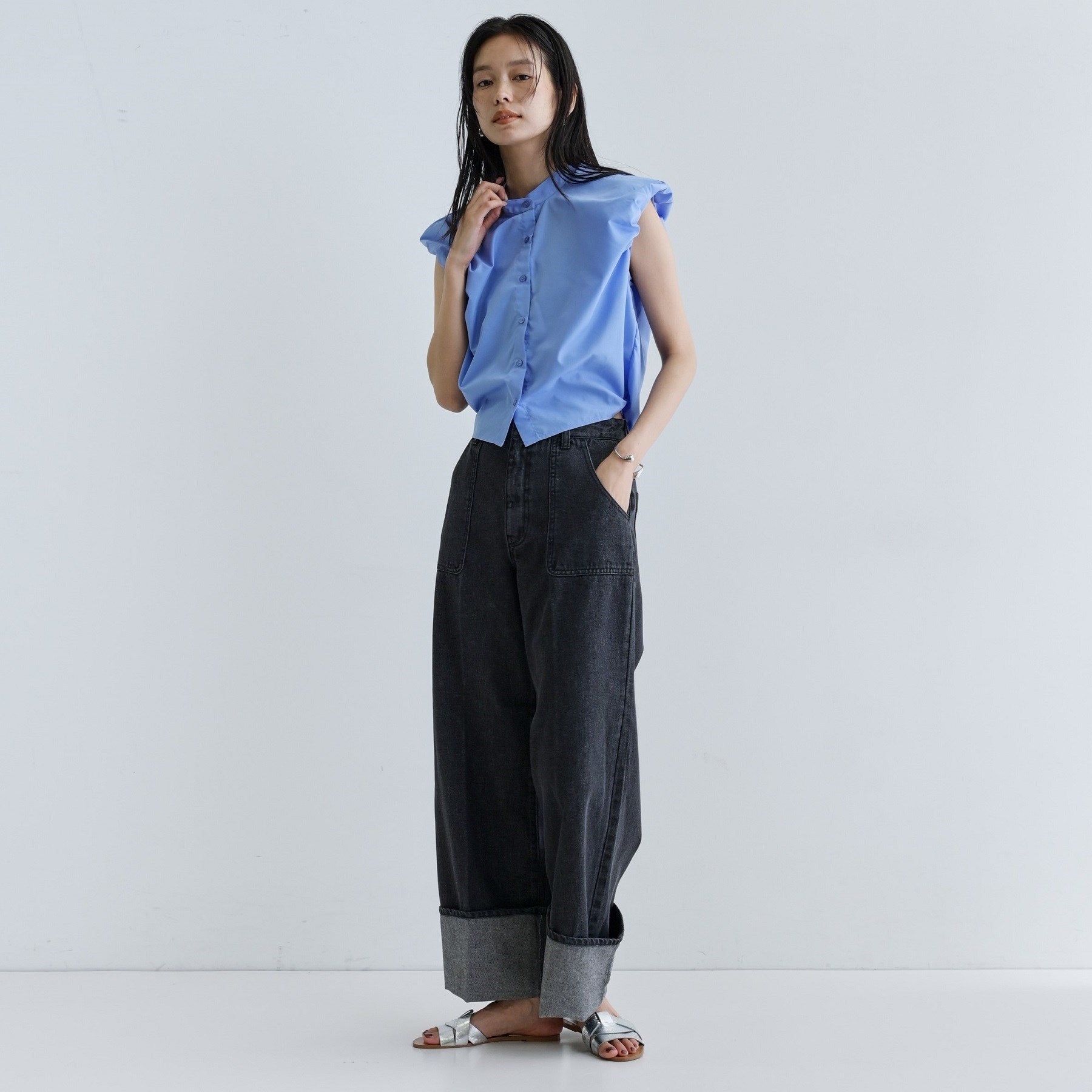 ギャレスト GALLEST 【一部店舗限定】ブロードパフショルブラウス (サックスブルー(390)) サックスブルー(390)