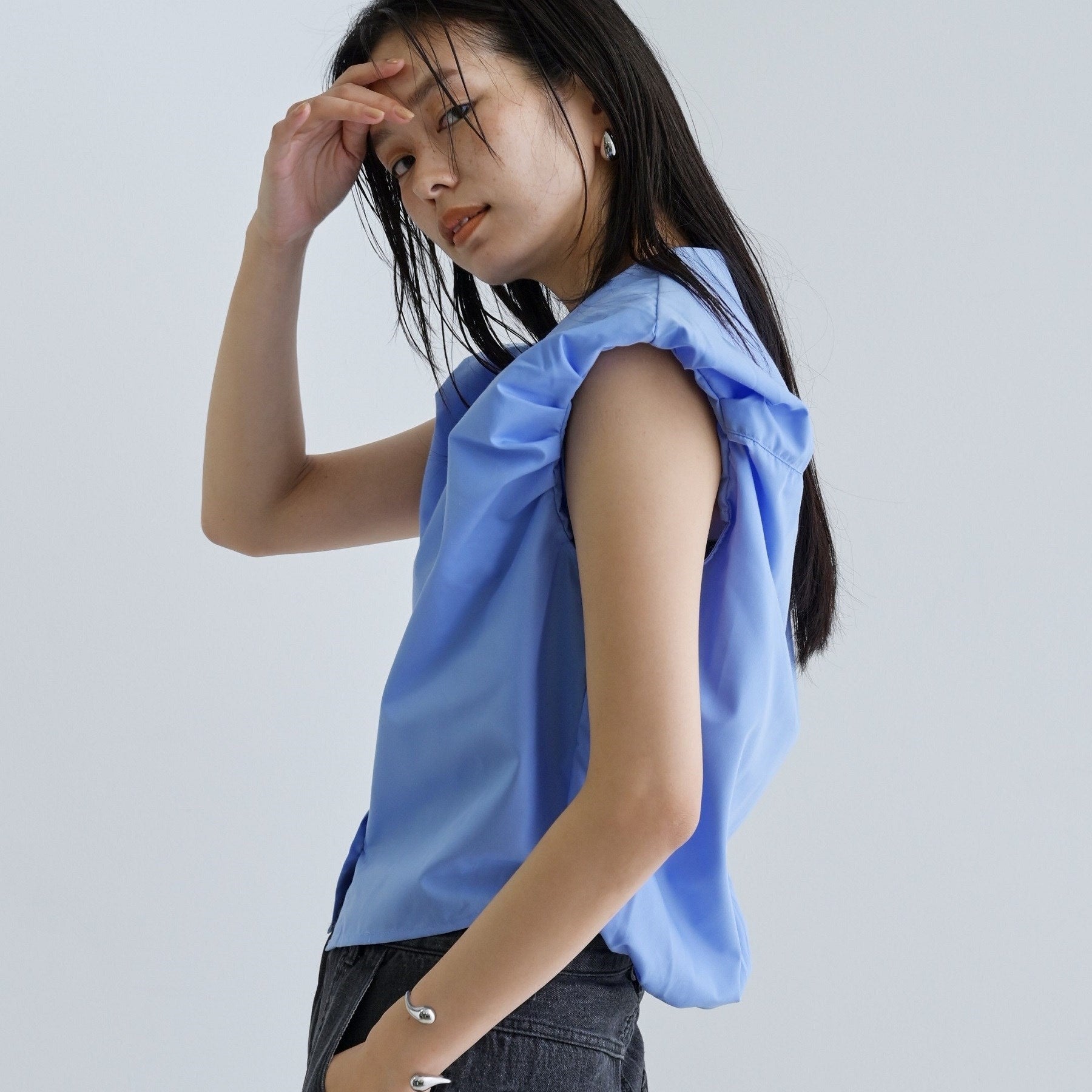 ギャレスト GALLEST 【一部店舗限定】ブロードパフショルブラウス (サックスブルー(390)) サックスブルー(390)