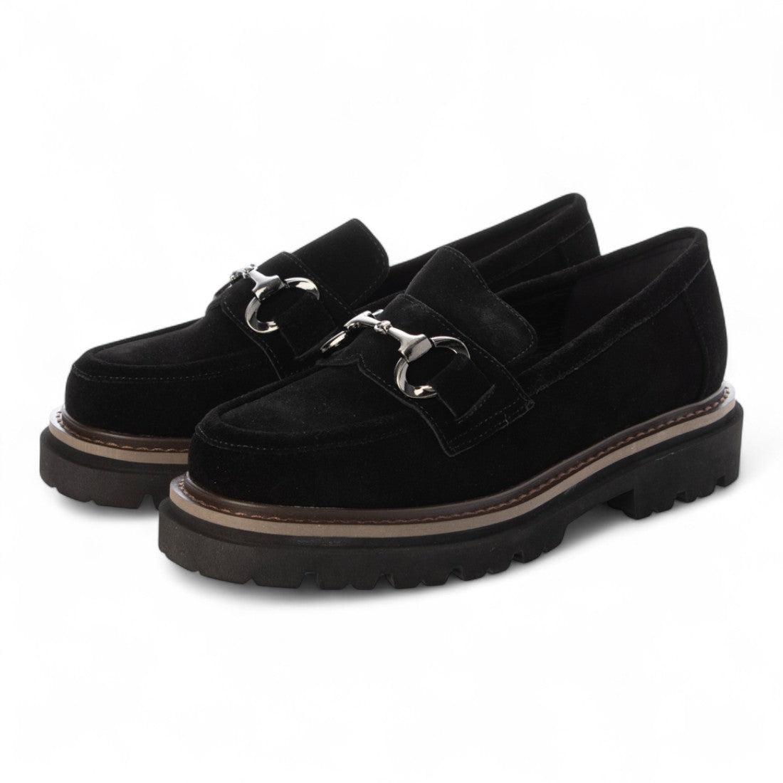 インターショシュール INTER-CHAUSSURES 撥水厚底ビットローファー (ブラックスウェード) ブラックスウェード