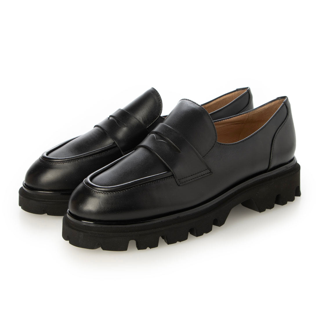 インターショシュール INTER-CHAUSSURES ラウンドトウタンクソールローファー (ブラック) ブラック