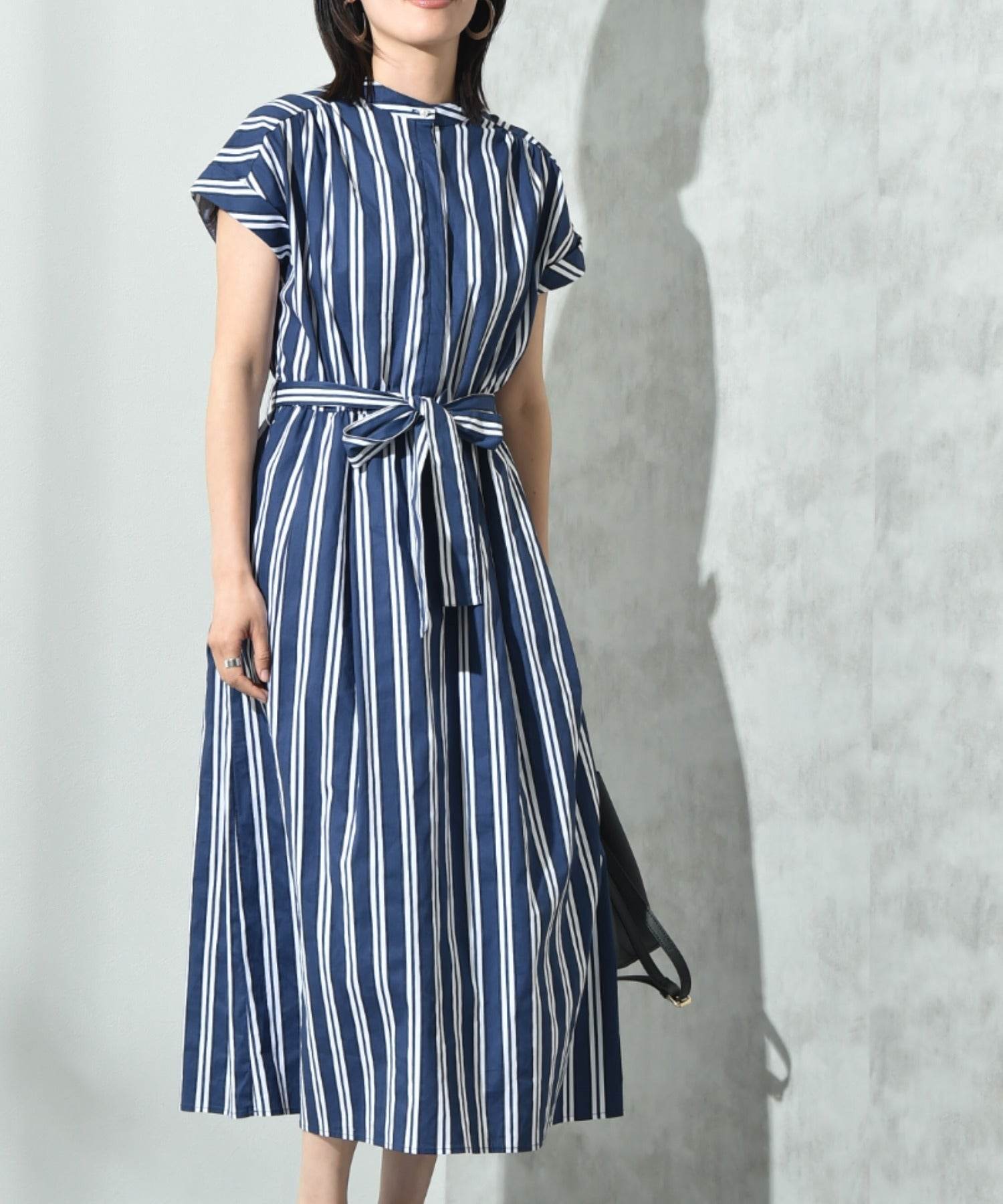 インタープラネット INTERPLANET ストライプ半袖シャツワンピース (ストライプ サックス) ストライプ サックス