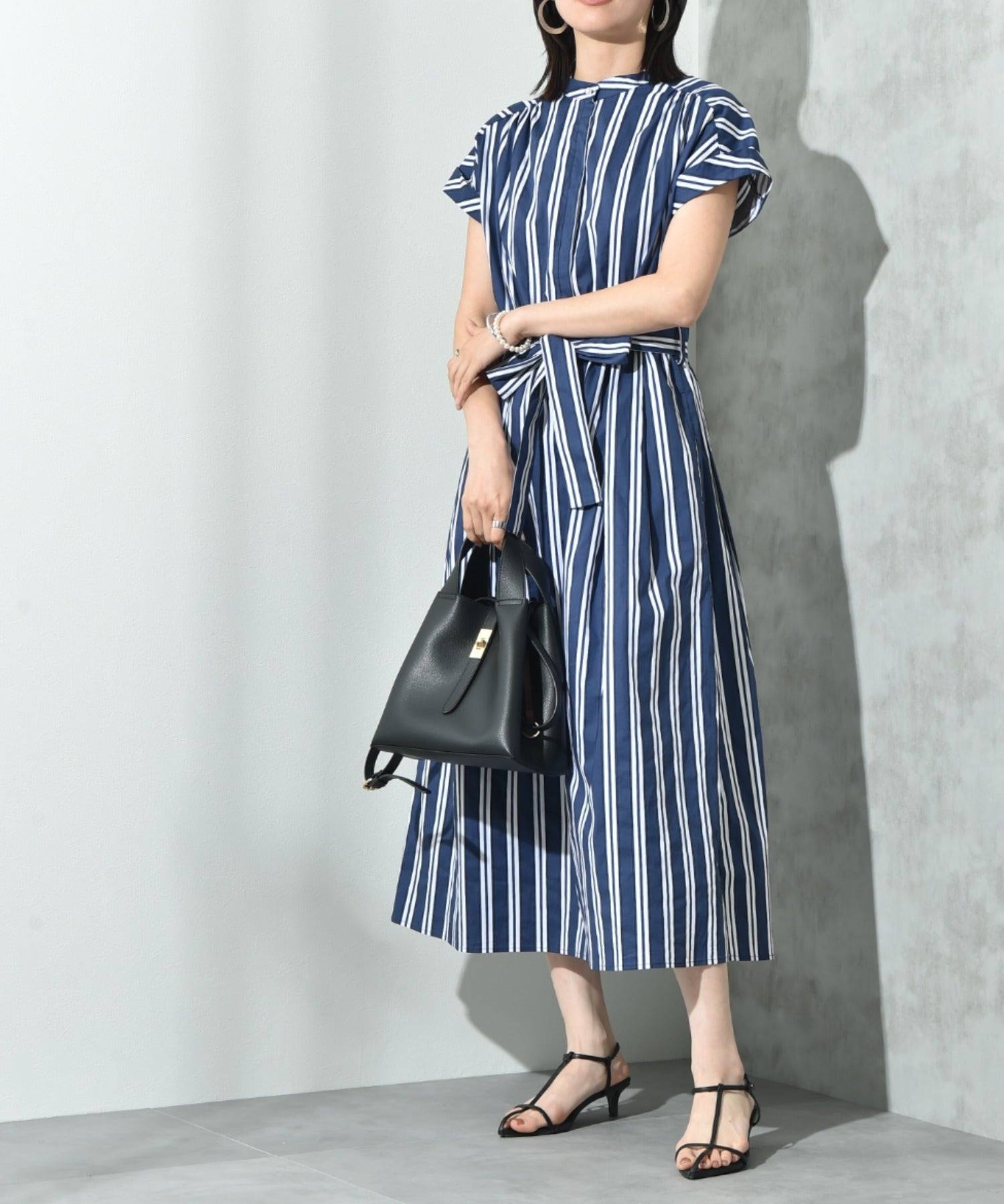 インタープラネット INTERPLANET ストライプ半袖シャツワンピース (ストライプ サックス) ストライプ サックス