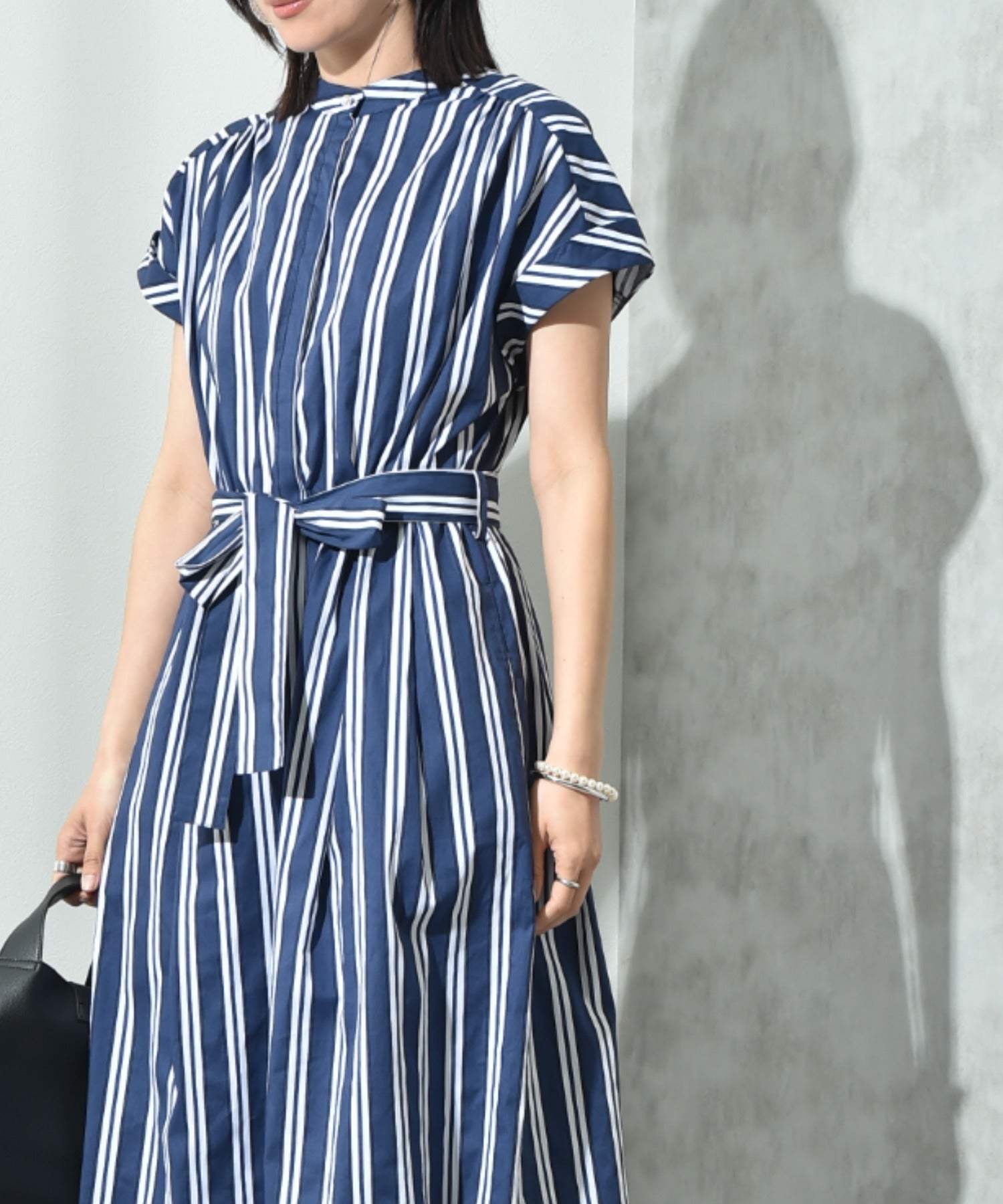 インタープラネット INTERPLANET ストライプ半袖シャツワンピース (ストライプ サックス) ストライプ サックス