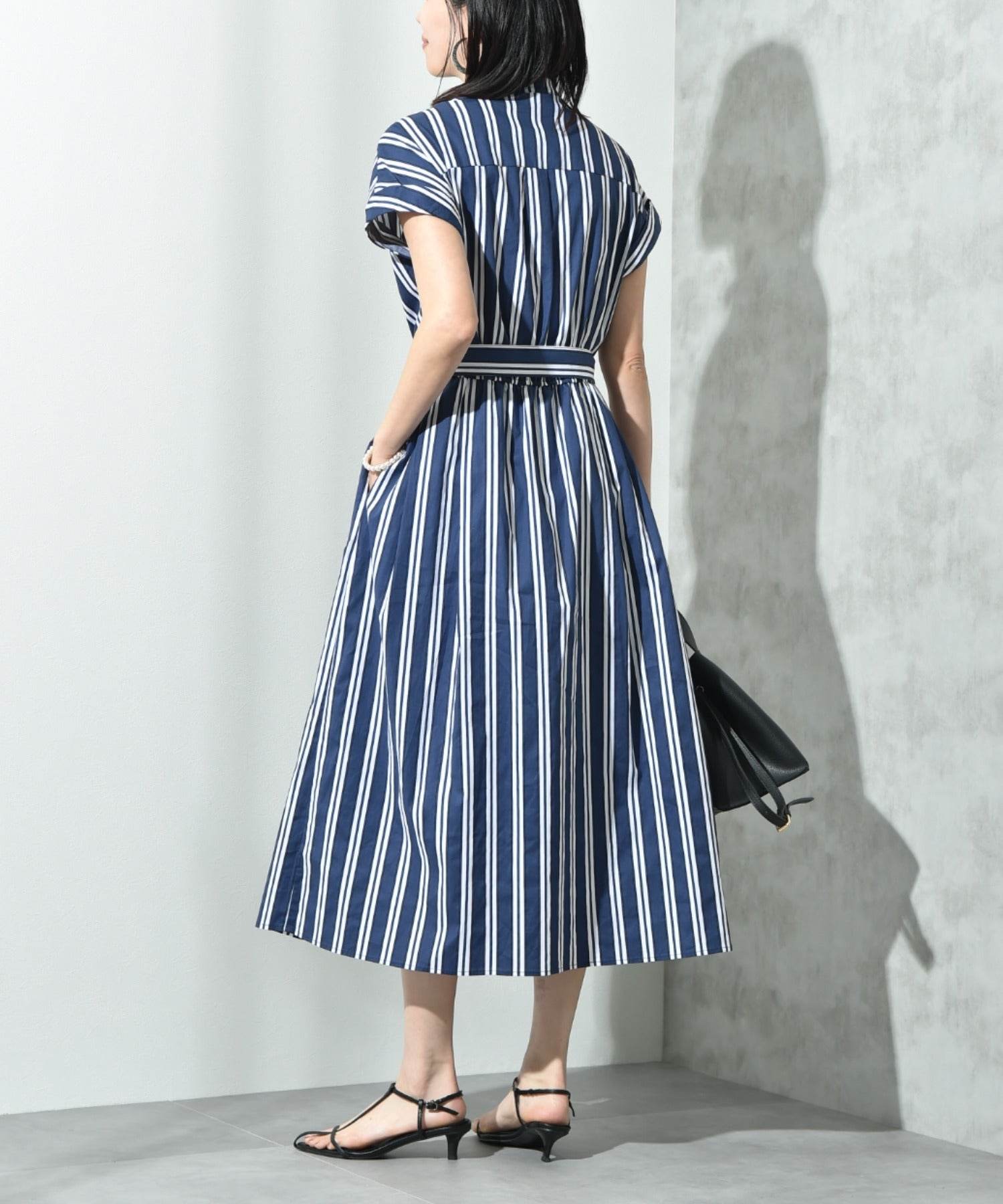 インタープラネット INTERPLANET ストライプ半袖シャツワンピース (ストライプ サックス) ストライプ サックス